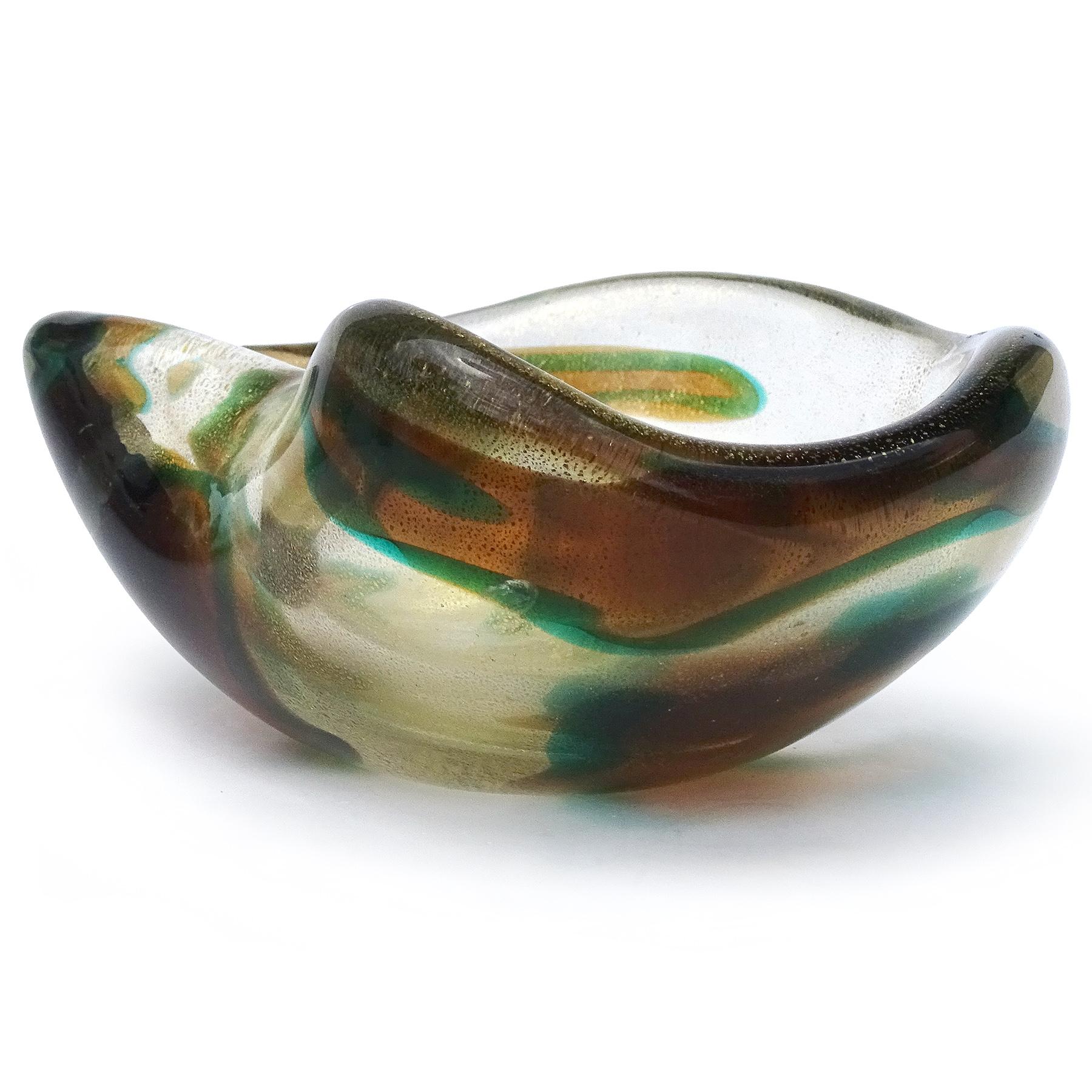 Seguso Murano 1952 Macchia Ambra Verde Gold Flecks Italian Art Glass Bowl 4