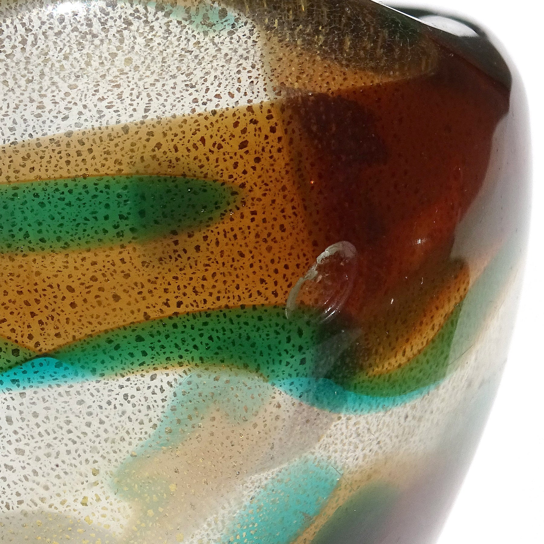 Seguso Murano 1952 Macchia Ambra Verde Gold Flecks Italian Art Glass Bowl 5
