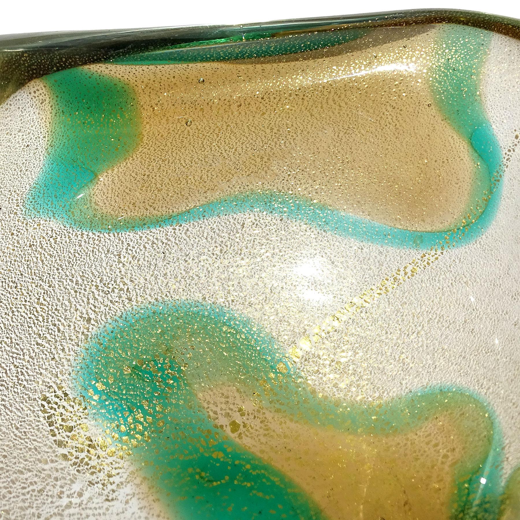 Fait main Seguso Murano 1952 Macchia Ambra Verde - Bol en verre d'art italien à mouchetures dorées en vente