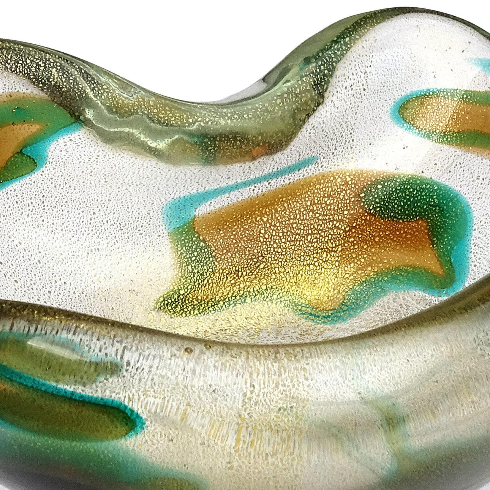 Seguso Murano 1952 Macchia Ambra Verde Gold Flecks Italian Art Glass Bowl 2