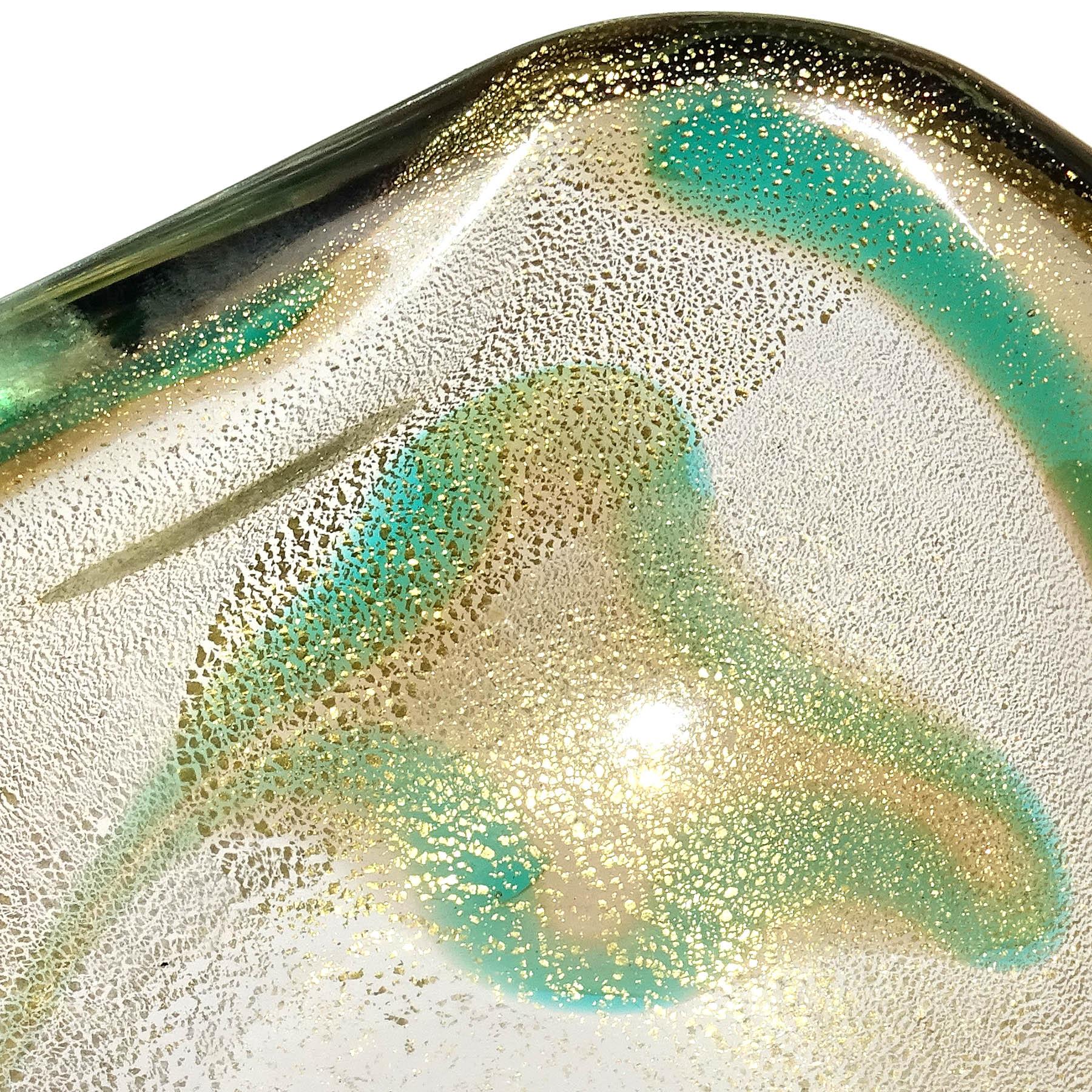 Seguso Murano 1952 Macchia Ambra Verde Gold Flecks Italian Art Glass Bowl For Sale 2