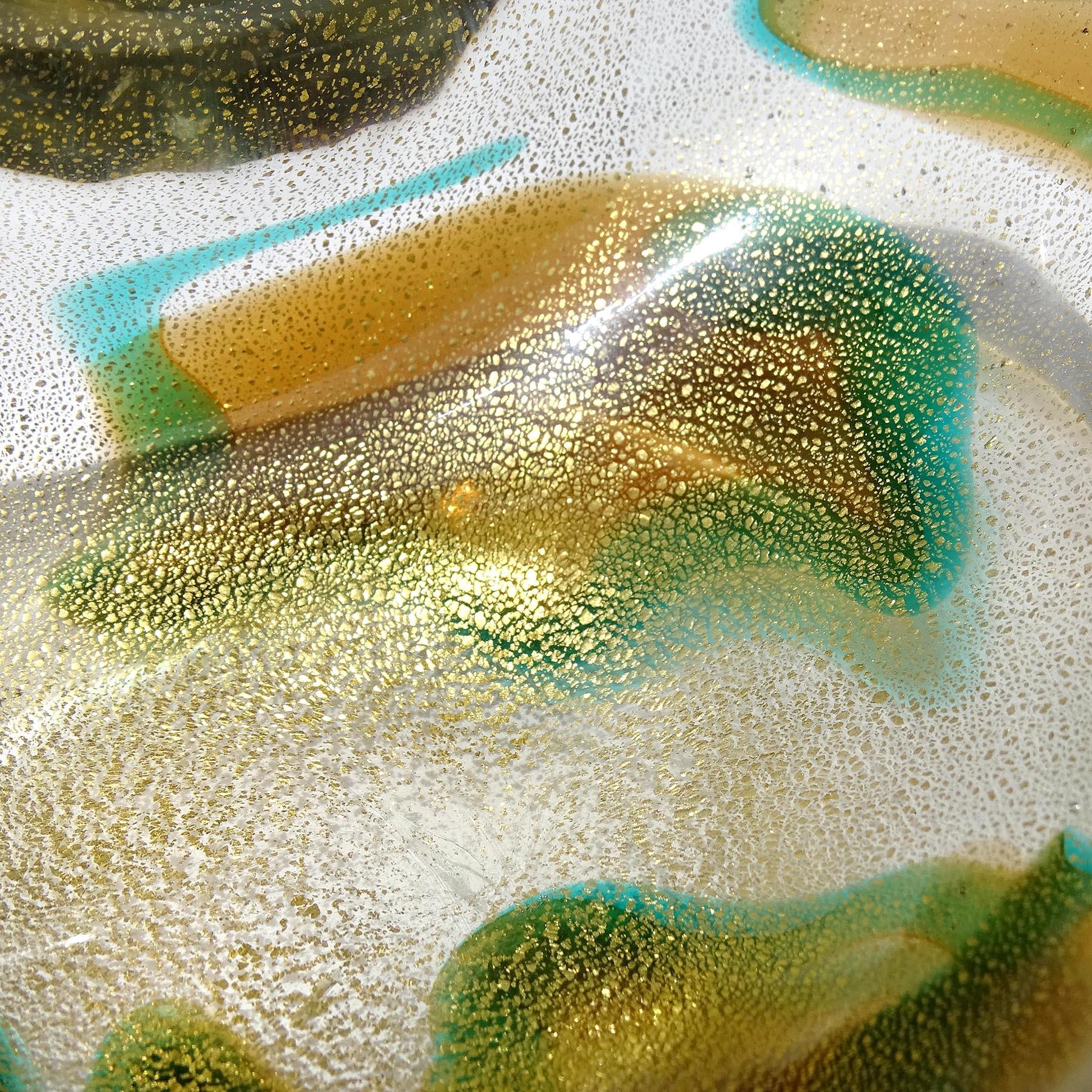 Seguso Murano 1952 Macchia Ambra Verde Gold Flecks Italian Art Glass Bowl 3