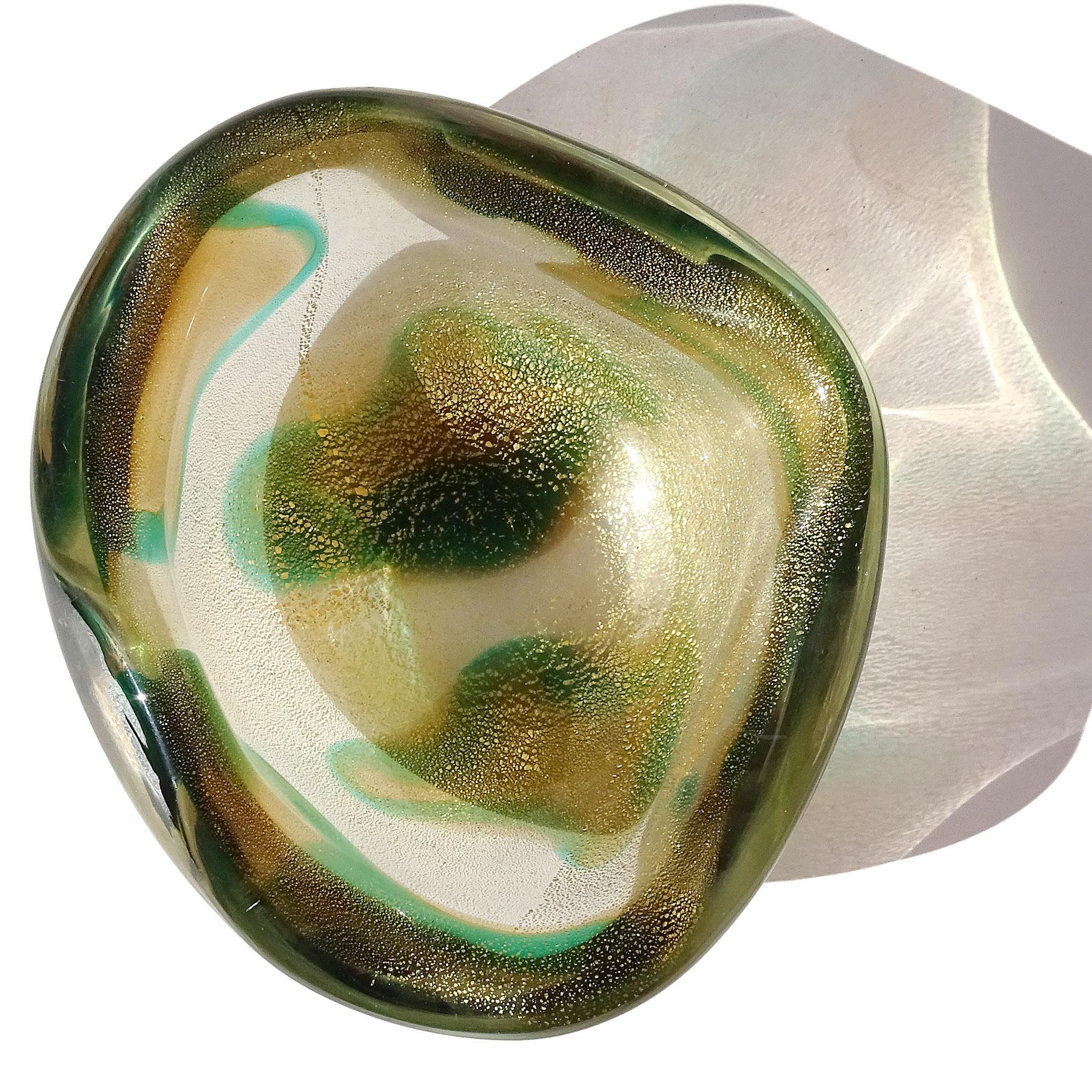 Seguso Murano 1952 Macchia Ambra Verde Gold Flecks Italian Art Glass Bowl For Sale 3