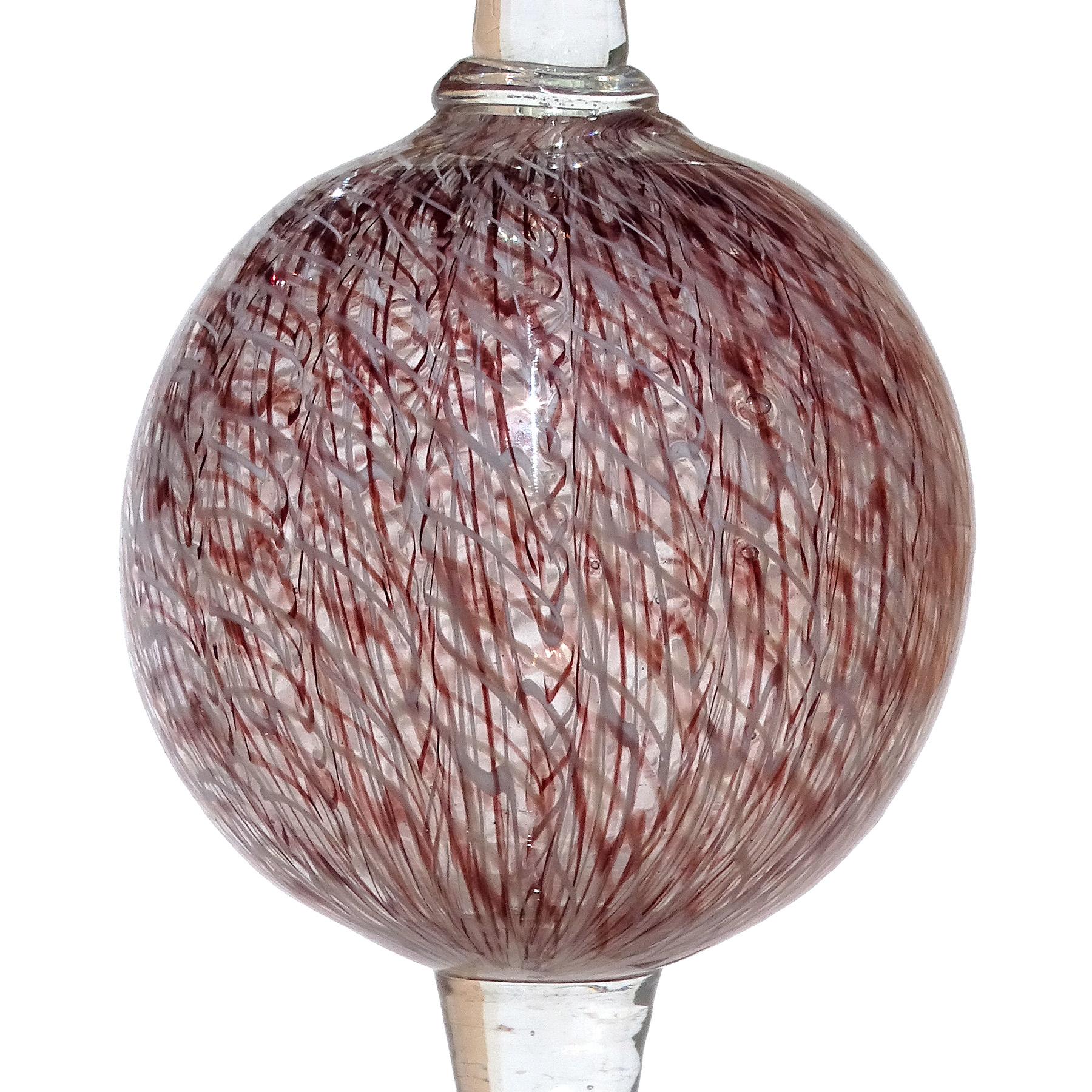 Seguso Murano 1952 Púrpura Blanco Merletto Cintas Arte Italiano Vidrio Candelero Hecho a mano en venta