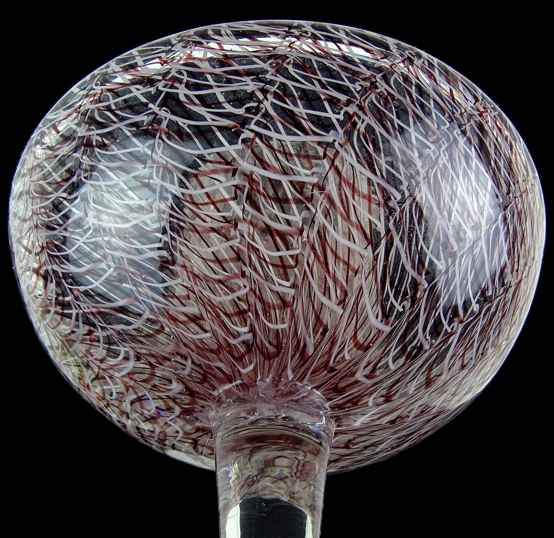 Seguso Murano 1952 Púrpura Blanco Merletto Cintas Arte Italiano Vidrio Candelero en Bueno estado para la venta en Kissimmee, FL