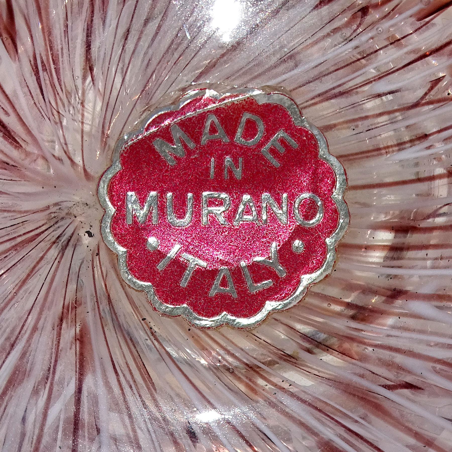 Seguso Murano 1952 Púrpura Blanco Merletto Cintas Arte Italiano Vidrio Candelero en venta 2