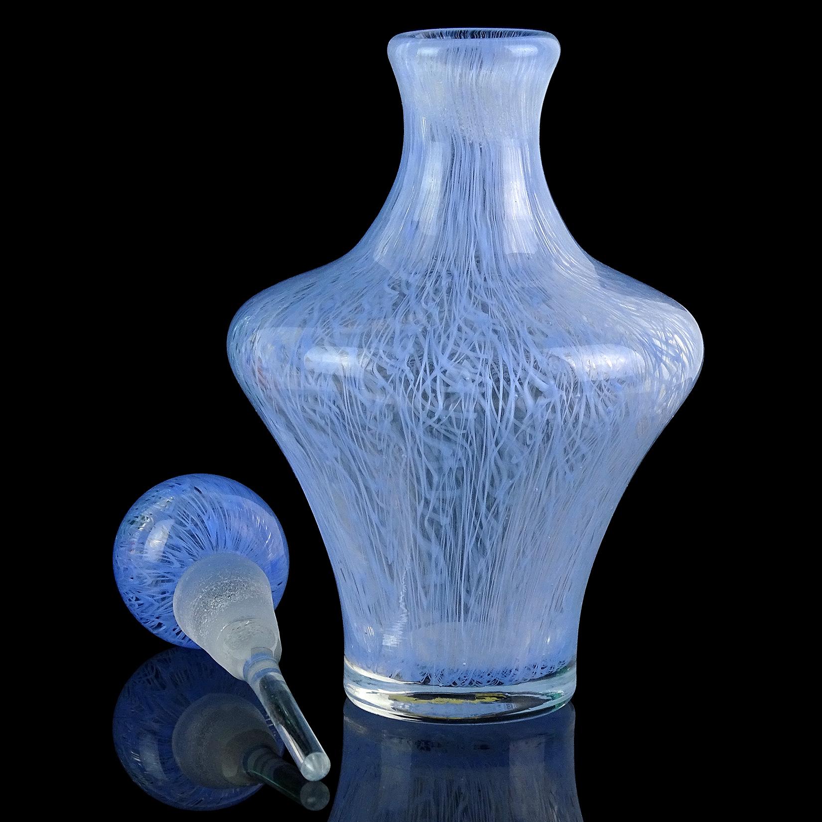 Mid-Century Modern Seguso Murano 1954 Sky Blue Merletto Ribbons Italian Art Glass Perfume Bottle