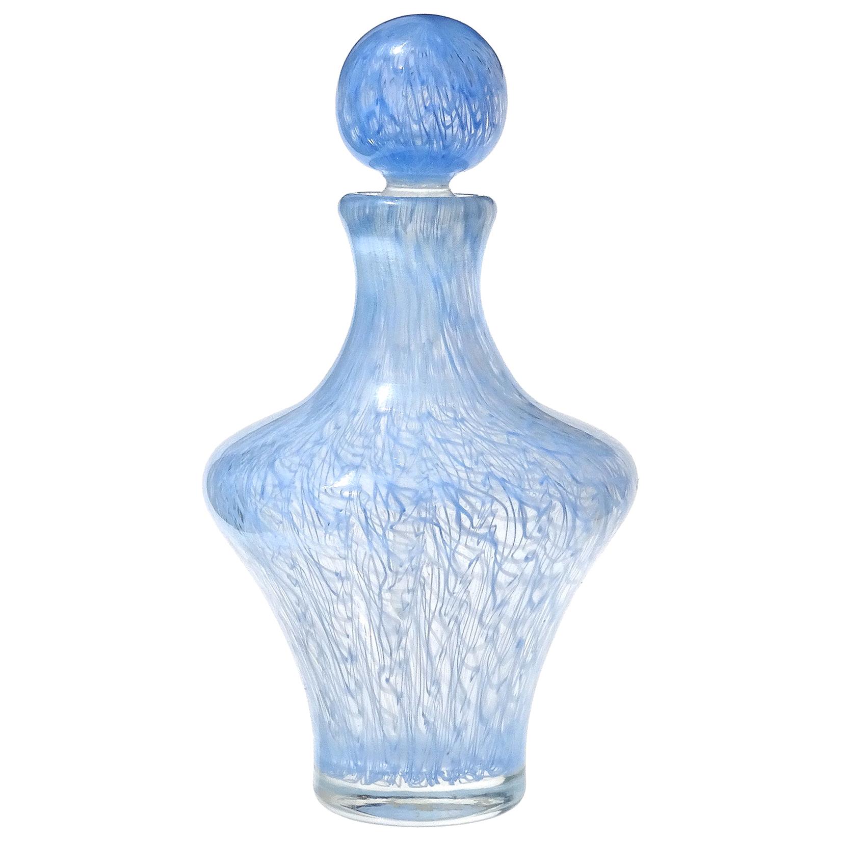 Seguso Murano 1954 Sky Blue Merletto Ribbons Italian Art Glass Perfume Bottle