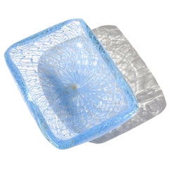 Seguso Murano 1954 Sky Blue Merletto Ribbons Italian Art Glass Ring Dish Bowl