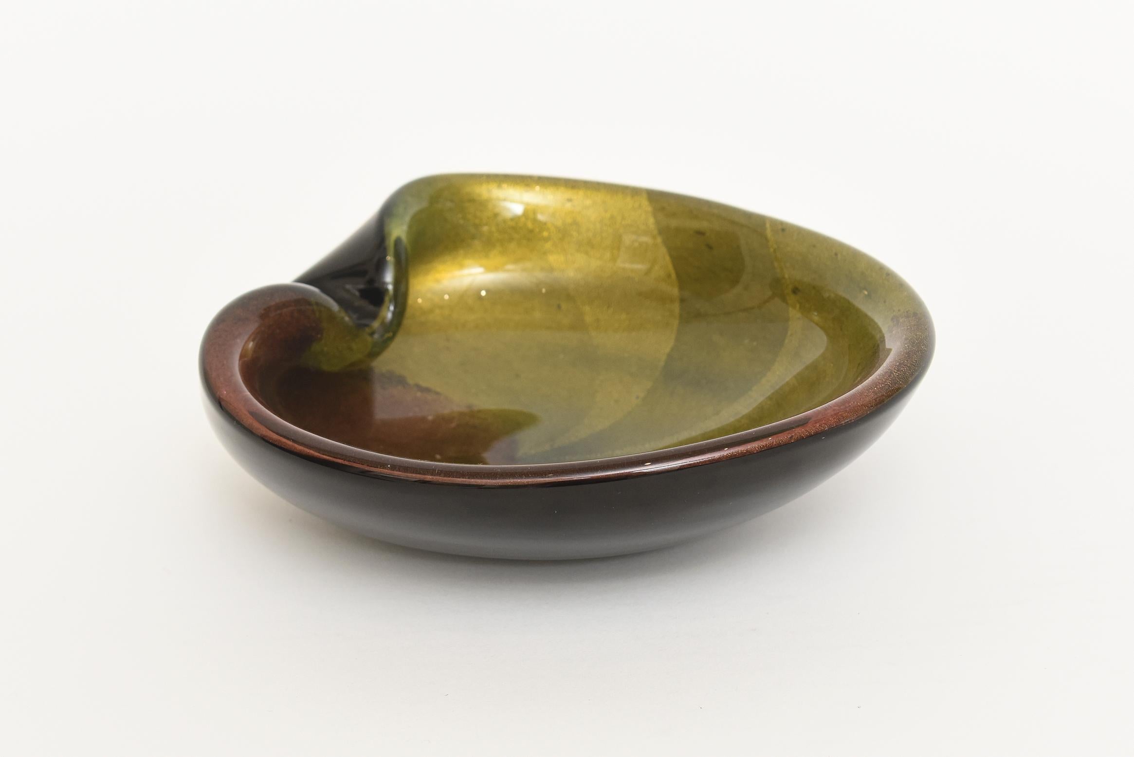 Seguso Murano Amethyst, Aubergine, Charteuse and Gold Aventurine Glass Bowl 4