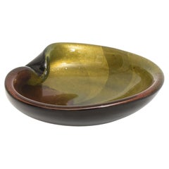 Seguso Murano Amethyst, Aubergine, Charteuse and Gold Aventurine Glass Bowl