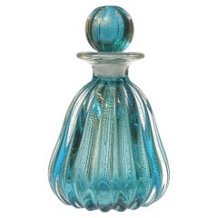 Seguso Murano Aqua Blue Gold Flecks Italian Art Glass Vanity Perfume Bottle