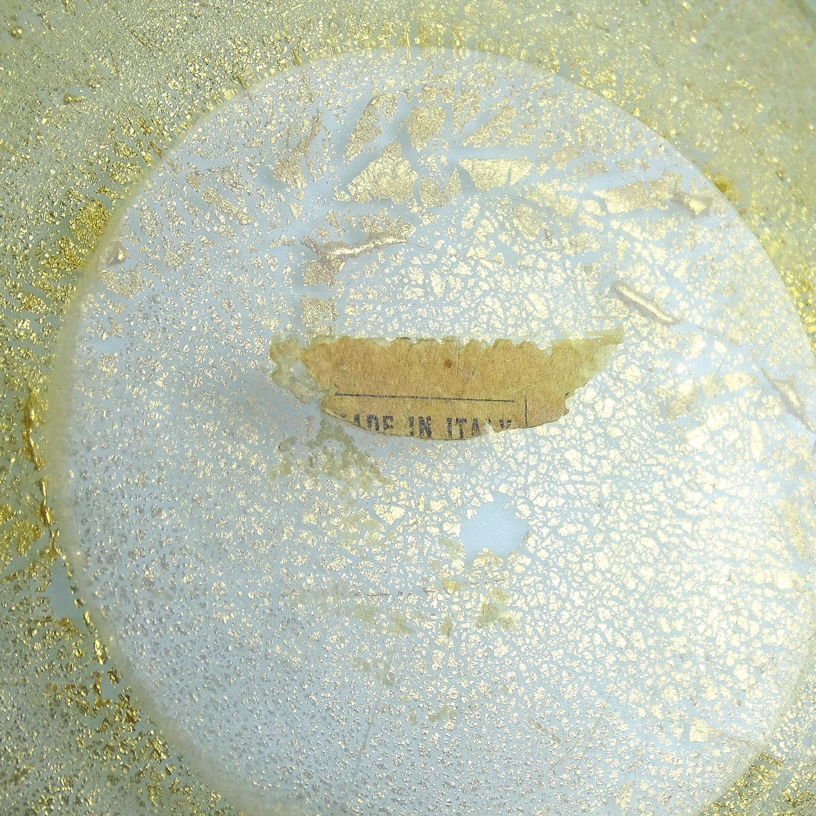 20th Century Seguso Murano Aqua Green, Celadon Gold Flecks Italian Art Glass Flower Bowl Dish For Sale