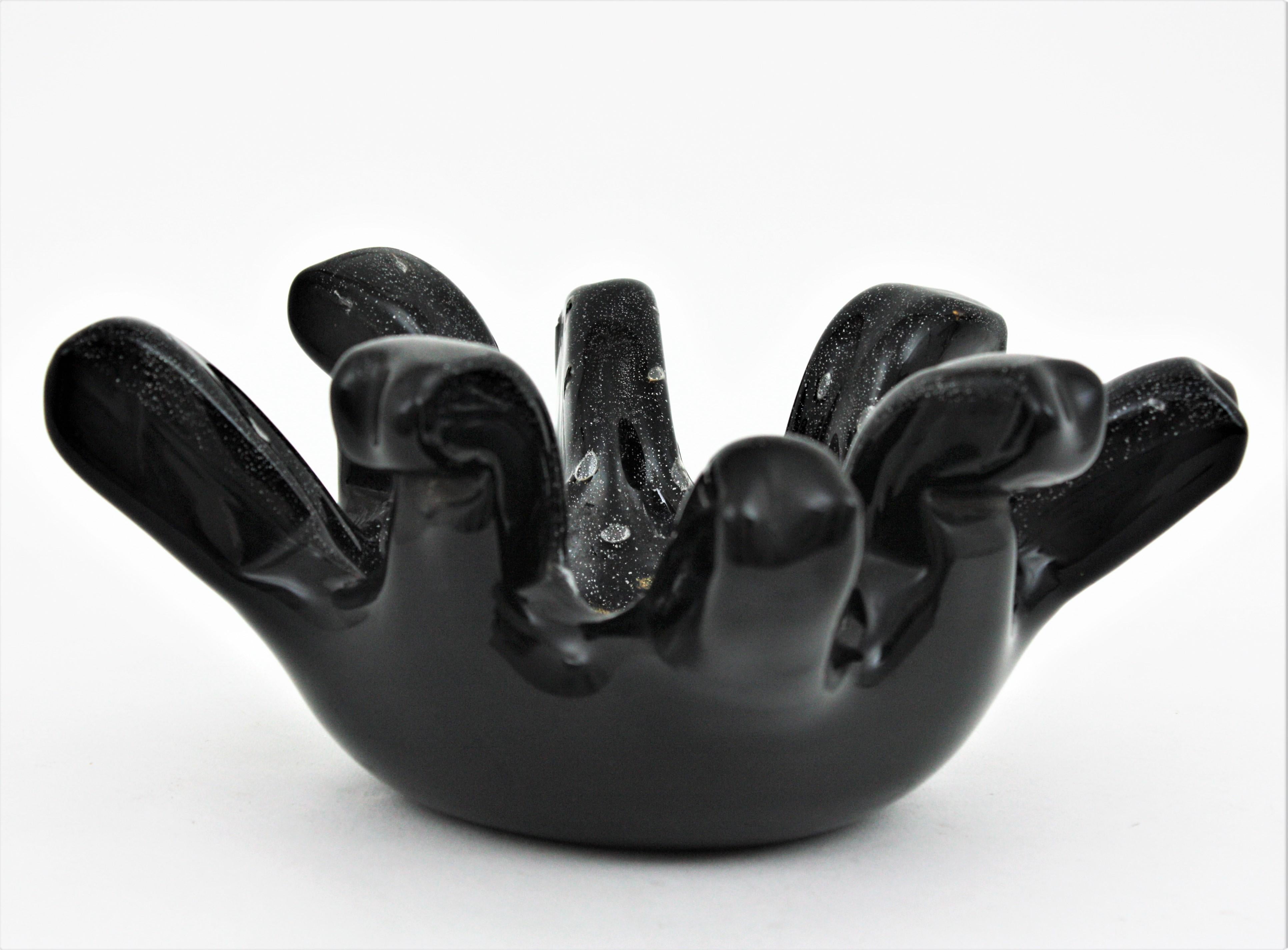 Seguso Murano Black Gold & Silver Flecks Art Glass Centerpiece Bowl For Sale 4