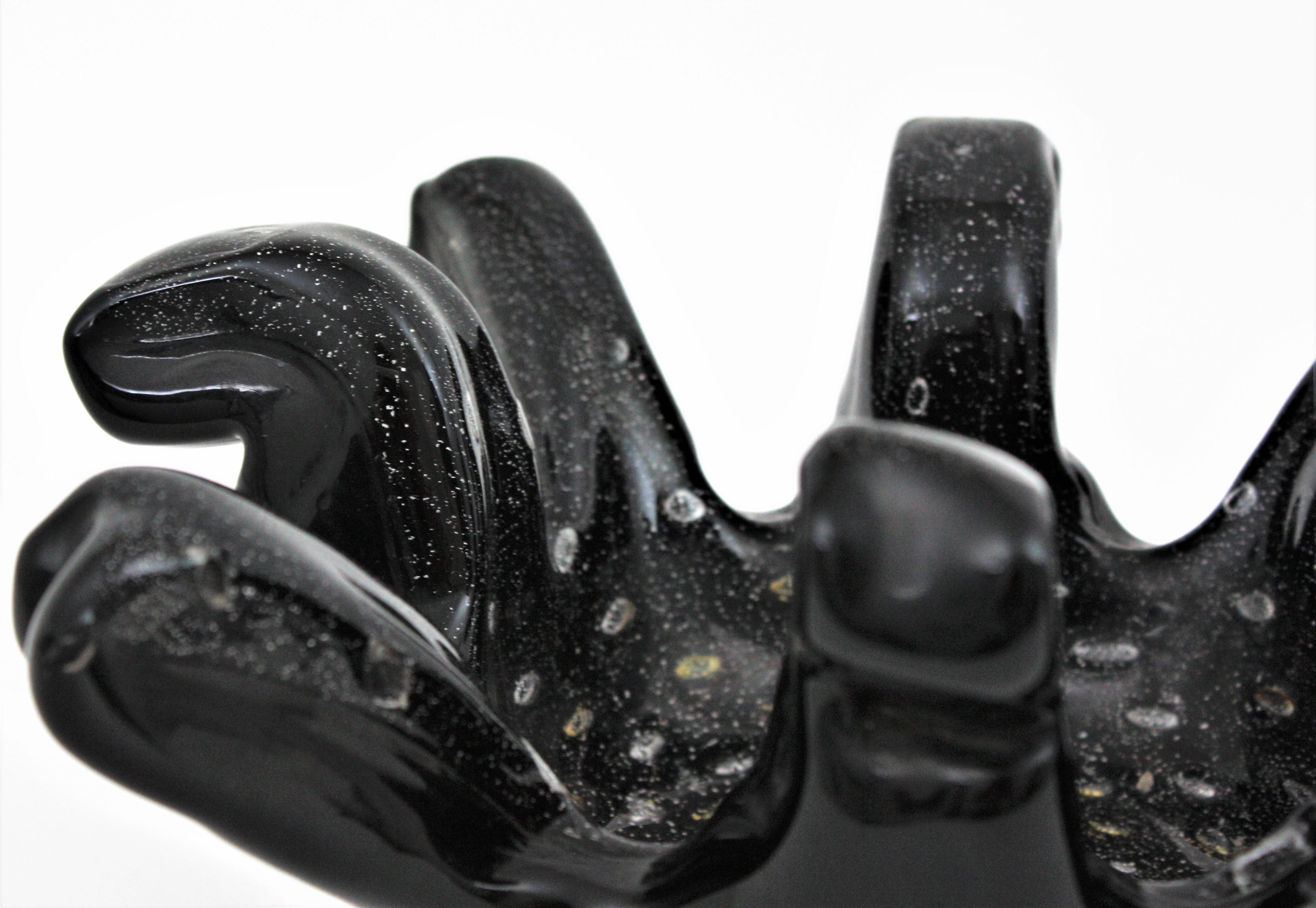 Seguso Tazón de cristal de Murano negro dorado y con motas plateadas en venta 6