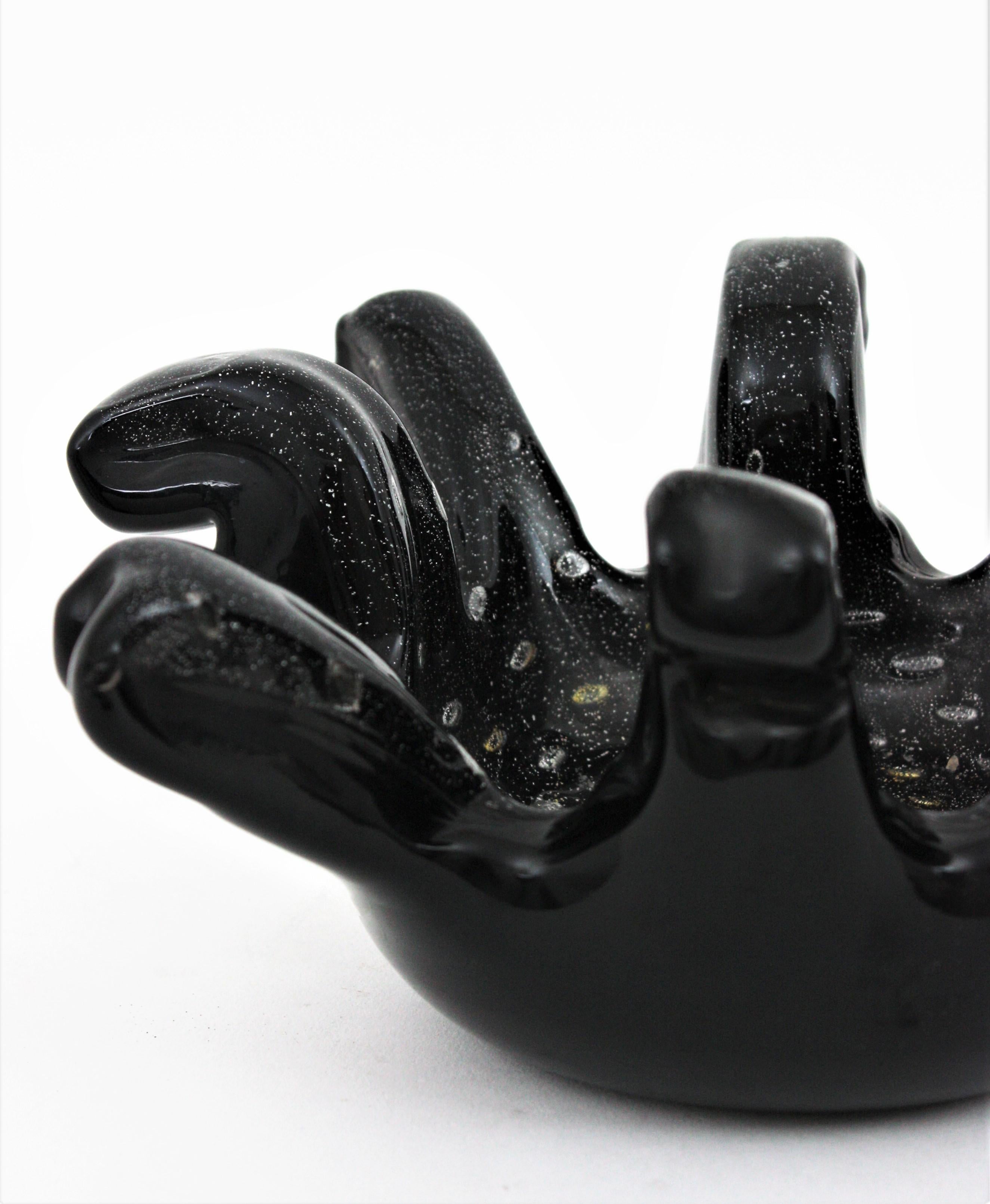 Seguso Murano Black Gold & Silver Flecks Art Glass Centerpiece Bowl For Sale 7