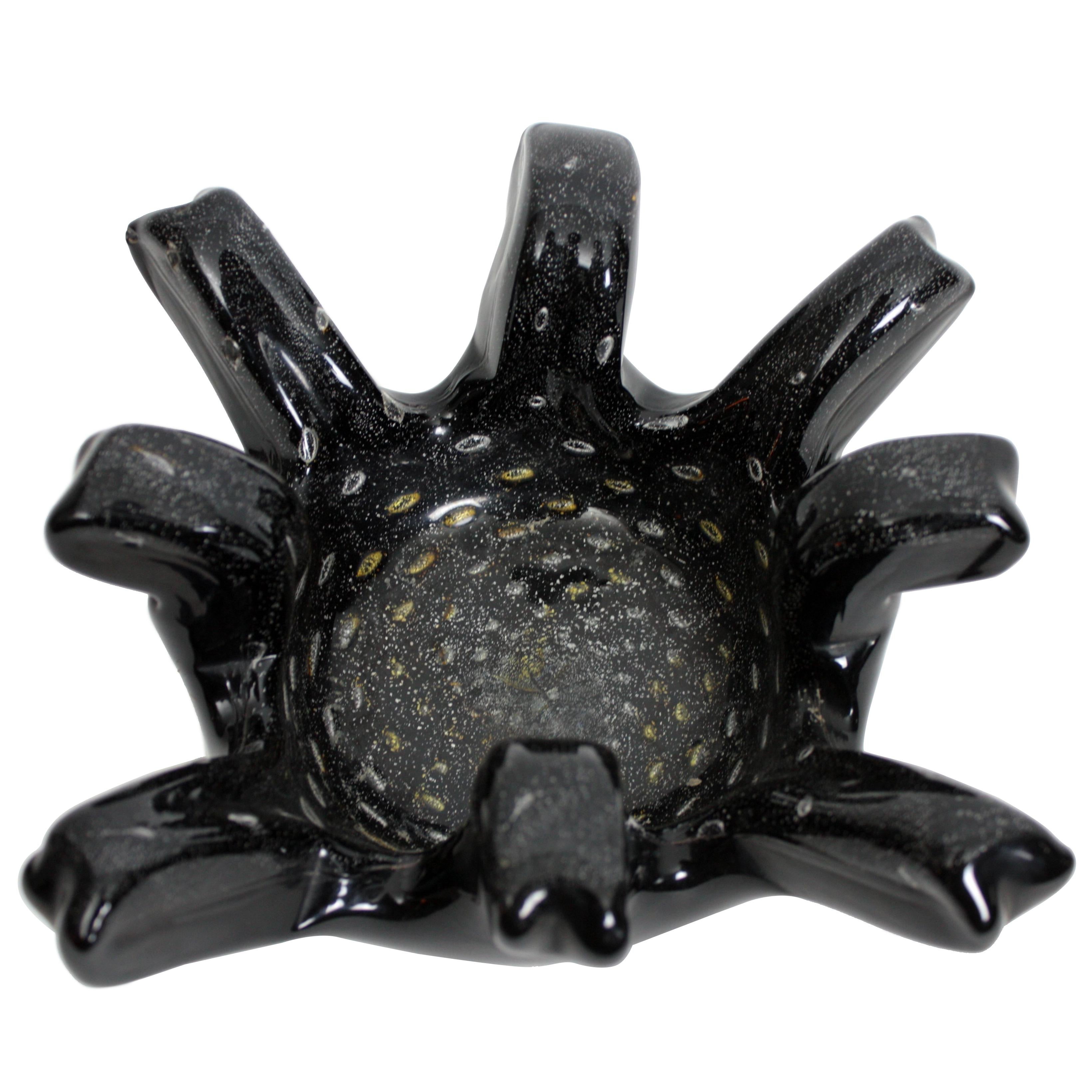 Seguso Murano Black Gold & Silver Flecks Art Glass Centerpiece Bowl For Sale 8