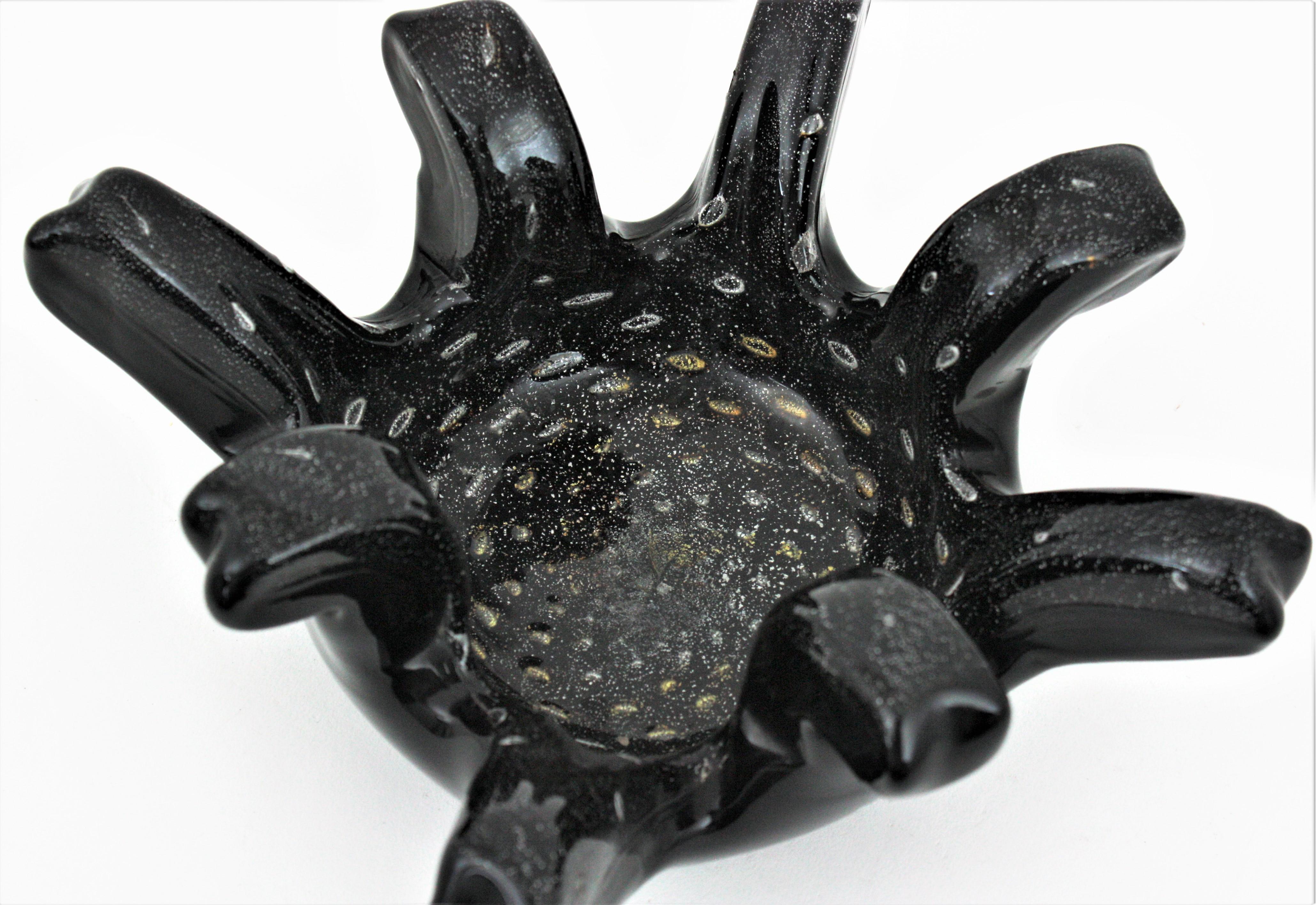 Seguso Tazón de cristal de Murano negro dorado y con motas plateadas Vidrio artístico en venta