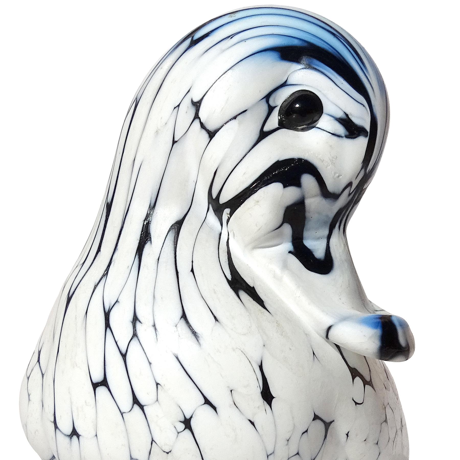 Mid-Century Modern Seguso Murano Black White Italian Art Glass Baby Duck Bird Figurine Sculpture For Sale
