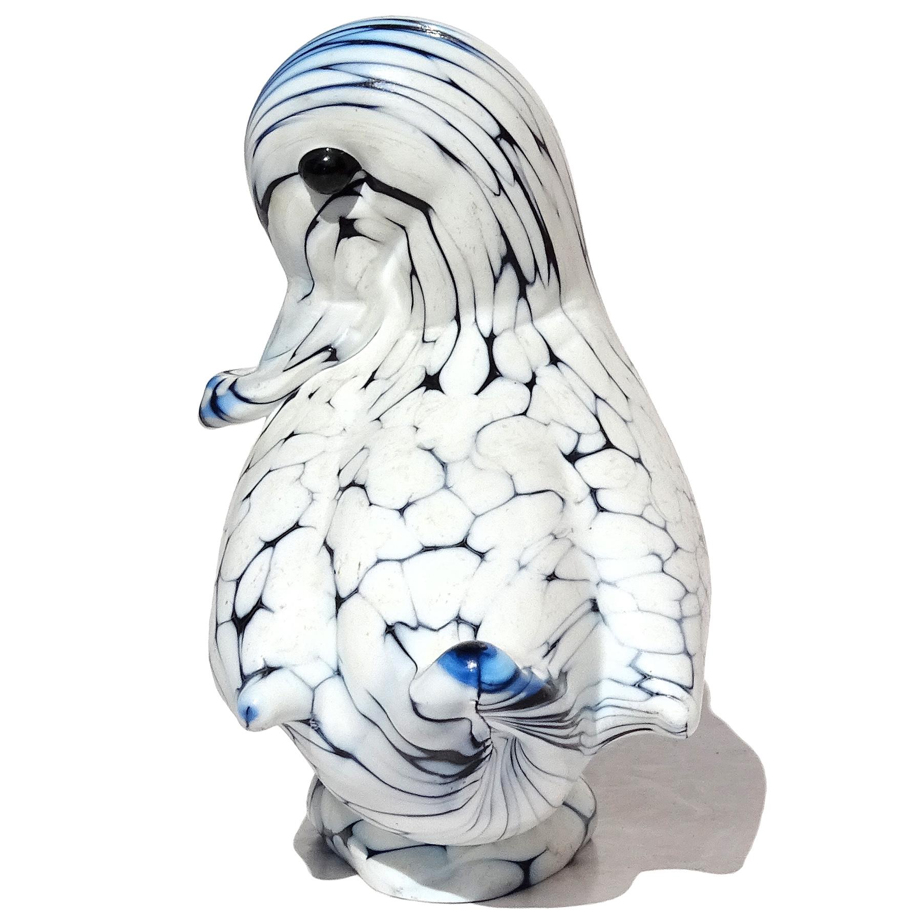 Seguso Murano Black White Italian Art Glass Baby Duck Bird Figurine Sculpture In Good Condition For Sale In Kissimmee, FL