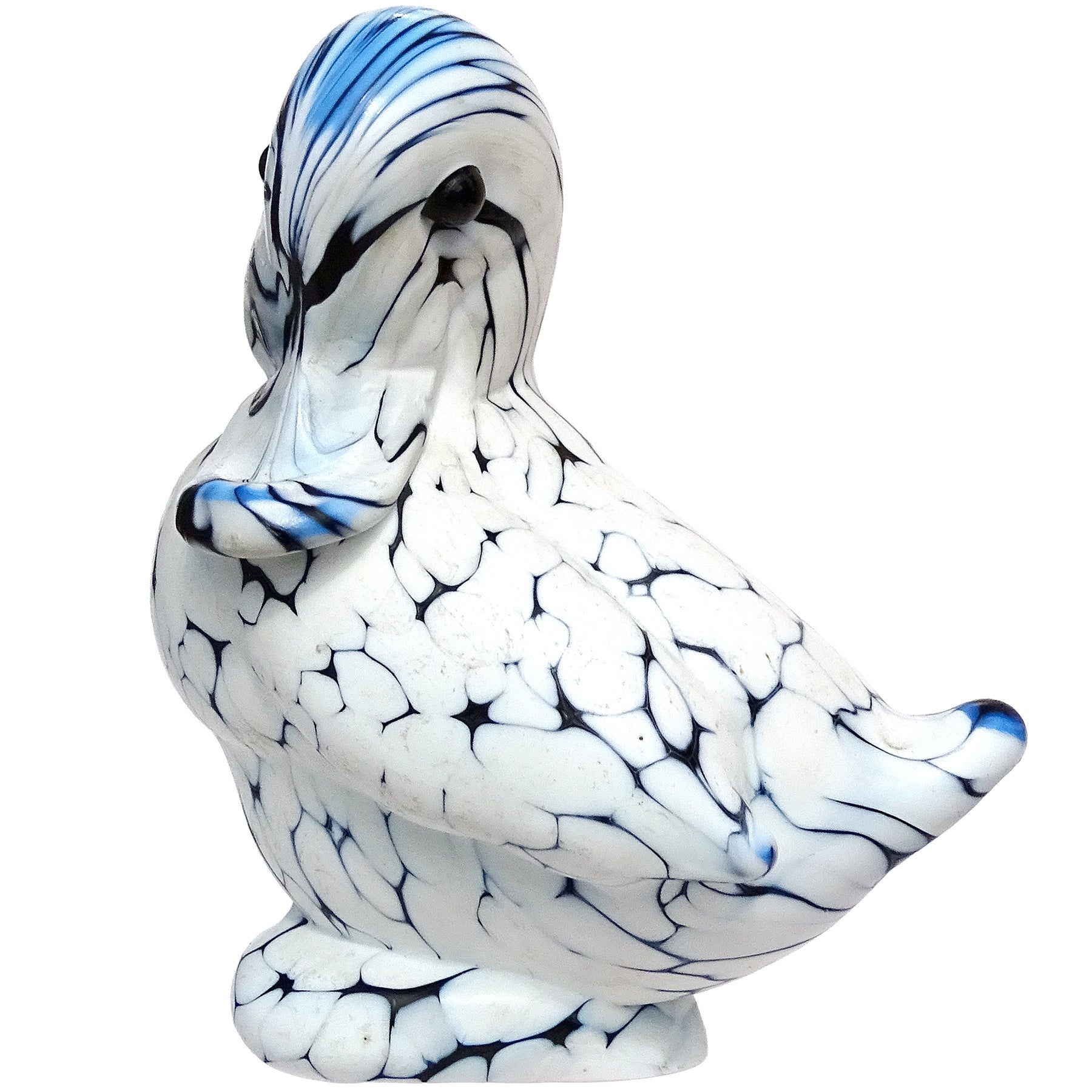 Seguso Murano Black White Italian Art Glass Baby Duck Bird Figurine Sculpture