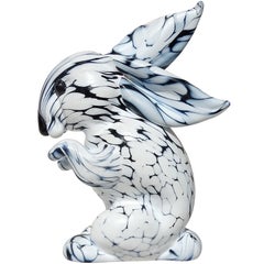 Seguso Murano Black White Italian Art Glass Bunny Rabbit Figurine Sculpture