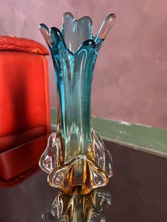 Seguso Murano Blue and pink Sommerso Pulled Art Glass Vase, 1960s