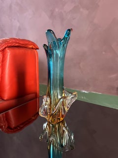 Seguso Murano Blau und rosa Sommerso Gezogene Kunstglasvase, 1960er Jahre