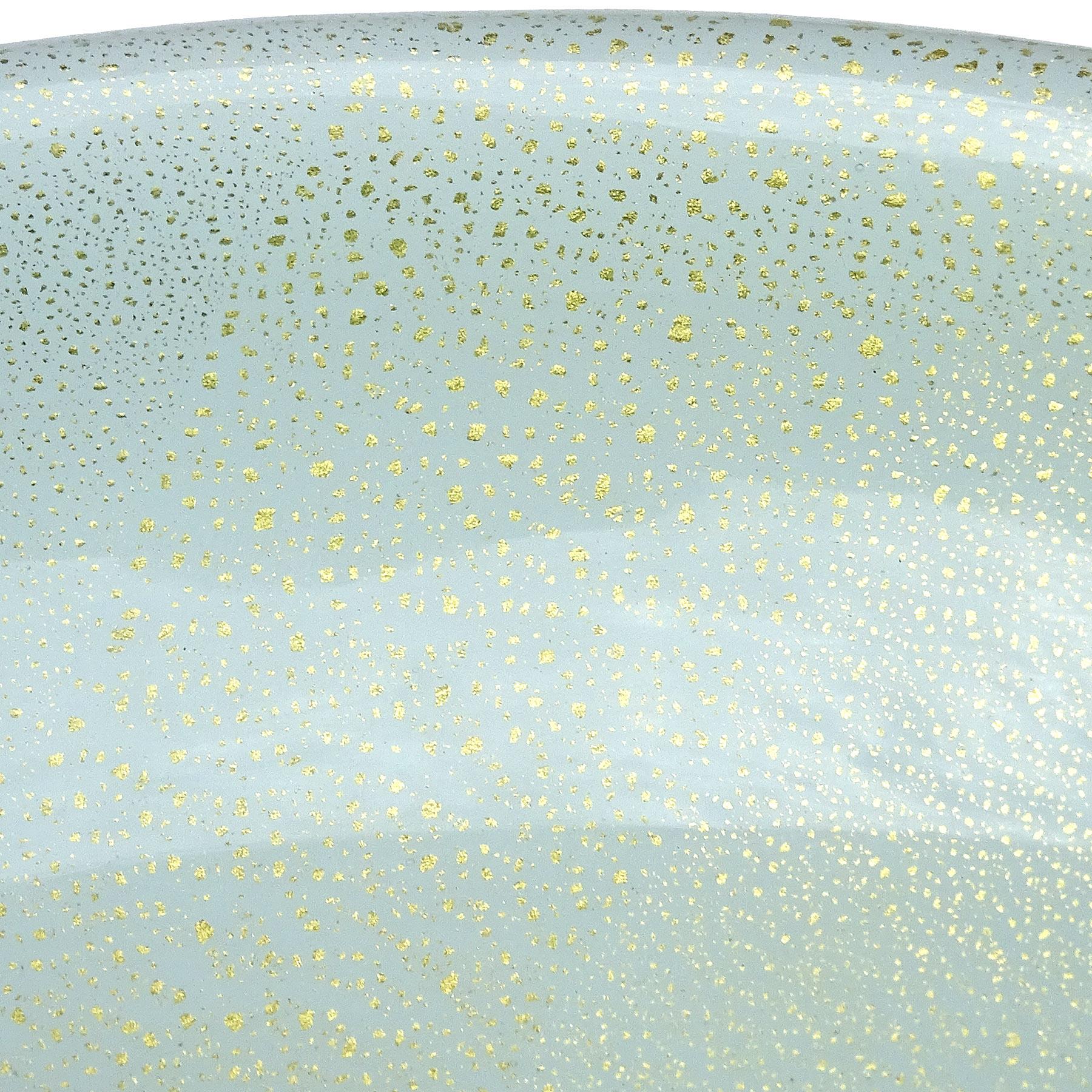 20th Century Seguso Murano Blue Applied Flower Gold Flecks Italian Art Glass Decorative Bowl