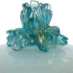Seguso Murano Blue Gold Flecks Italian Art Glass Vanity Powder Box