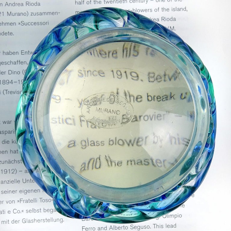 Seguso Murano Blue Green Rope Italian Art Glass Sailing Nautical Paperweight In Good Condition In Kissimmee, FL
