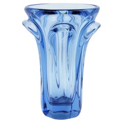 Seguso Murano Blue Pulled Art Glass Vase, 1960s