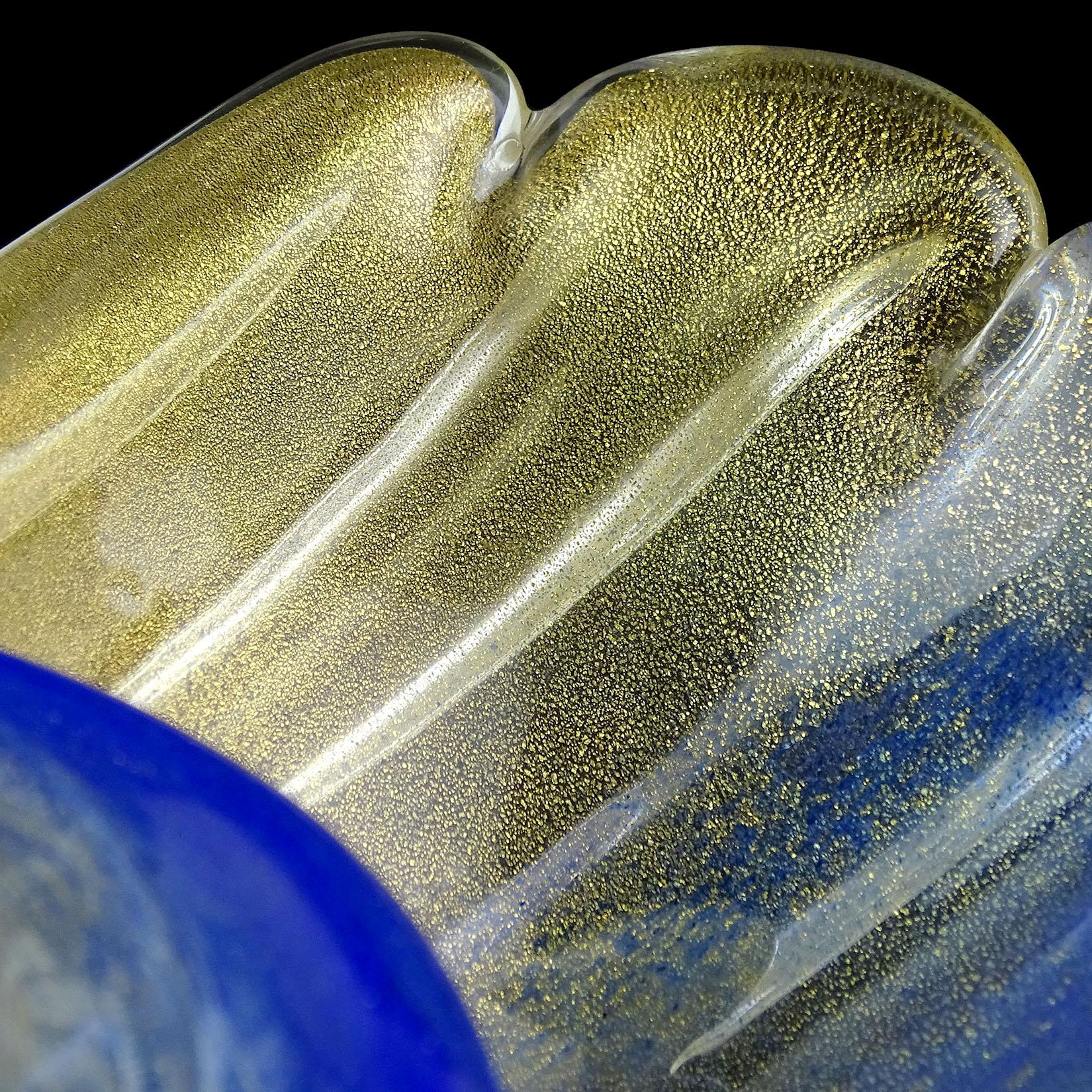 Seguso Schale aus italienischem Muranoglas mit Muschelmuster in Blau mit Goldflecken von Pulveri (Handgefertigt) im Angebot