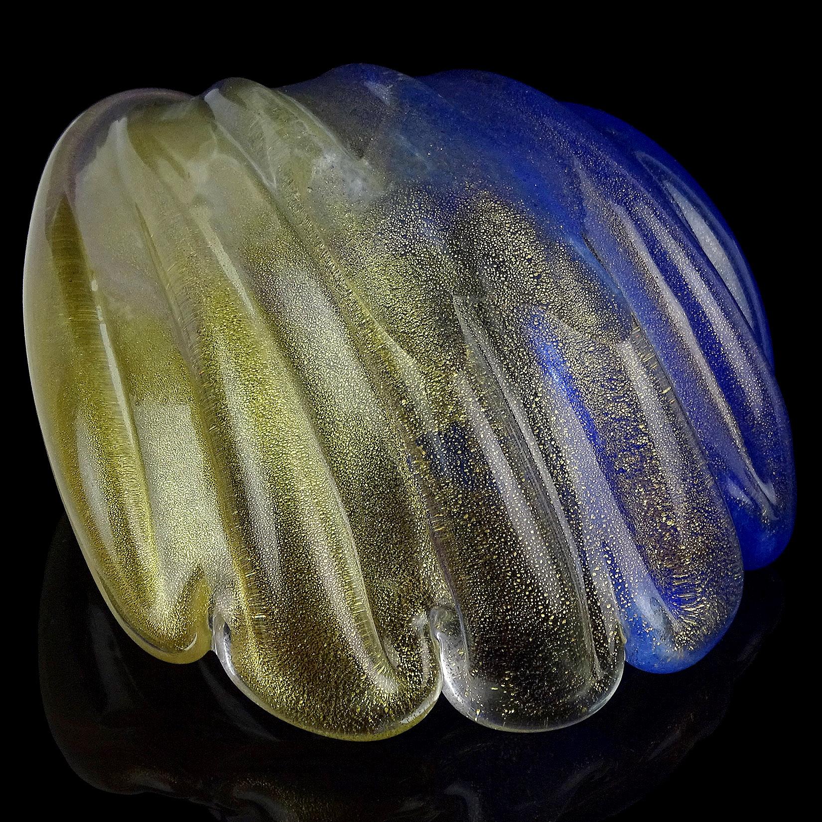 Seguso Schale aus italienischem Muranoglas mit Muschelmuster in Blau mit Goldflecken von Pulveri im Zustand „Gut“ im Angebot in Kissimmee, FL