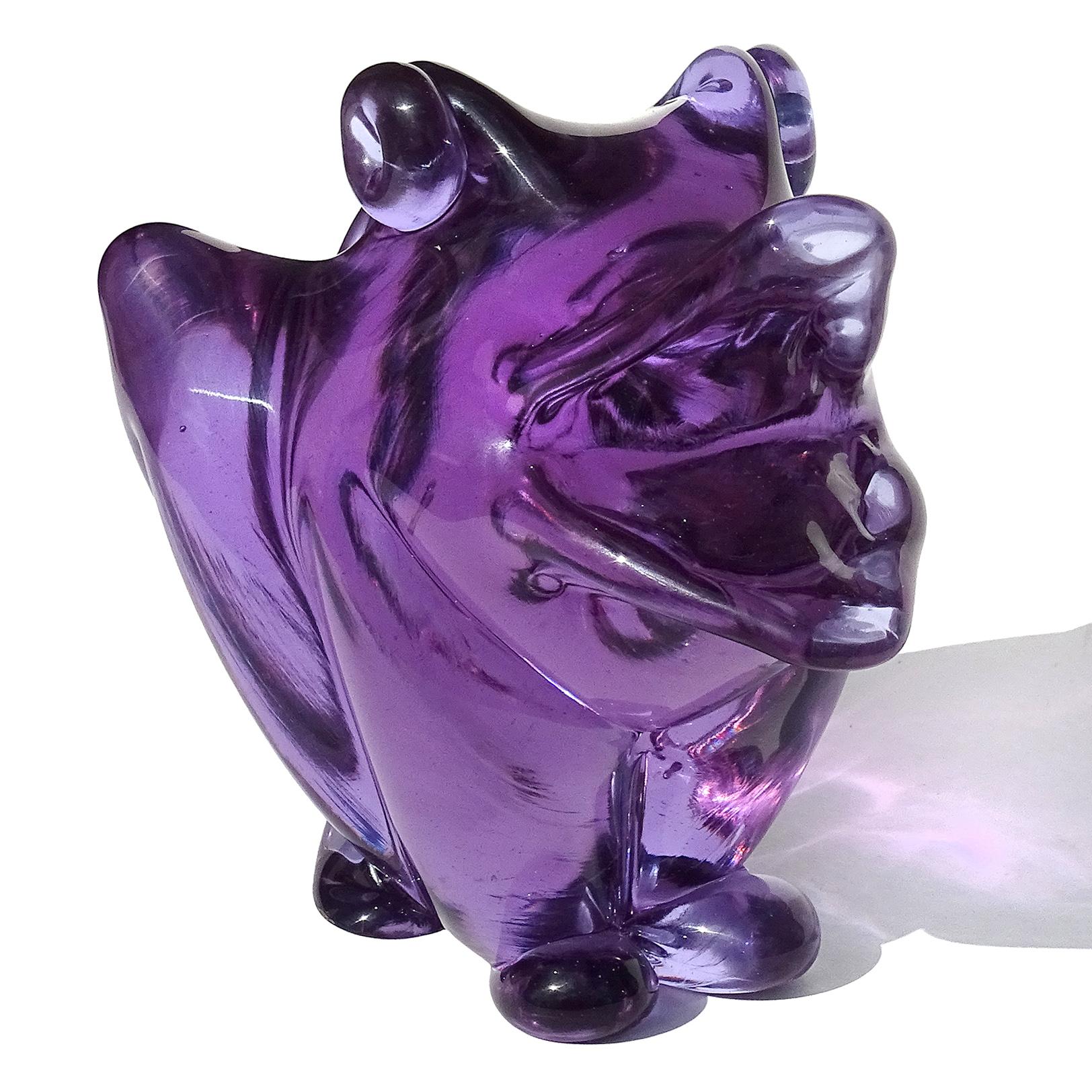 Mid-Century Modern Seguso Murano Blue Purple Alexandrite Italian Art Glass Color Changing Frog