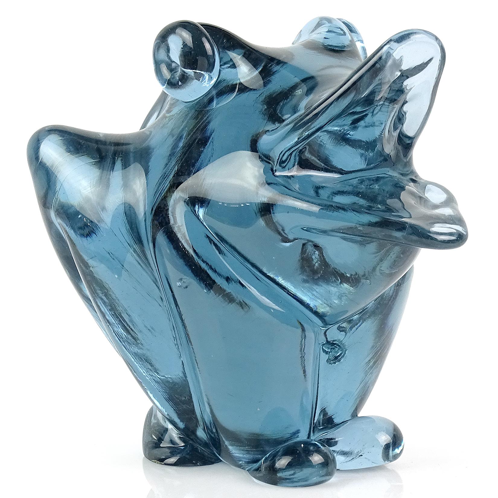 Hand-Crafted Seguso Murano Blue Purple Alexandrite Italian Art Glass Color Changing Frog