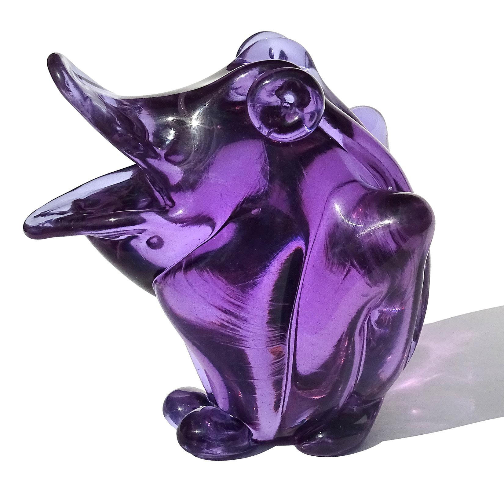 Seguso Murano Blue Purple Alexandrite Italian Art Glass Color Changing Frog In Good Condition In Kissimmee, FL