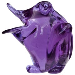 Seguso Murano Blue Purple Alexandrite Italian Art Glass Color Changing Frog