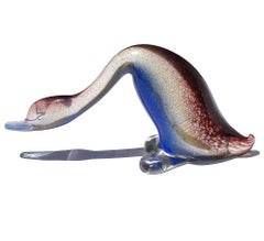 Seguso Murano Blue Purple Gold Flecks Italian Art Glass Duck Bird Sculpture