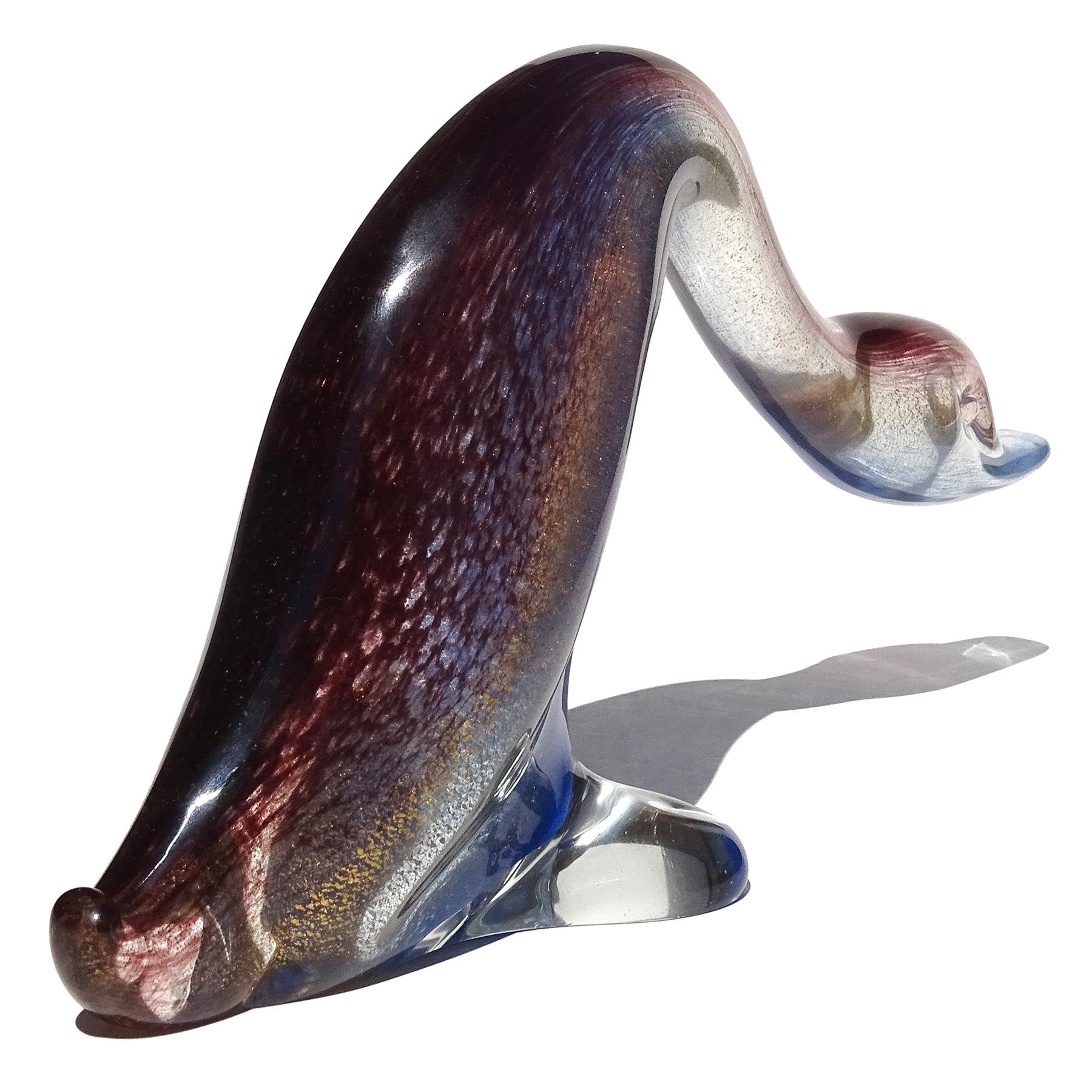 Seguso Murano Blau Lila Gold Flecken Italienische Kunst Glas Ente Vogel Skulptur (20. Jahrhundert) im Angebot