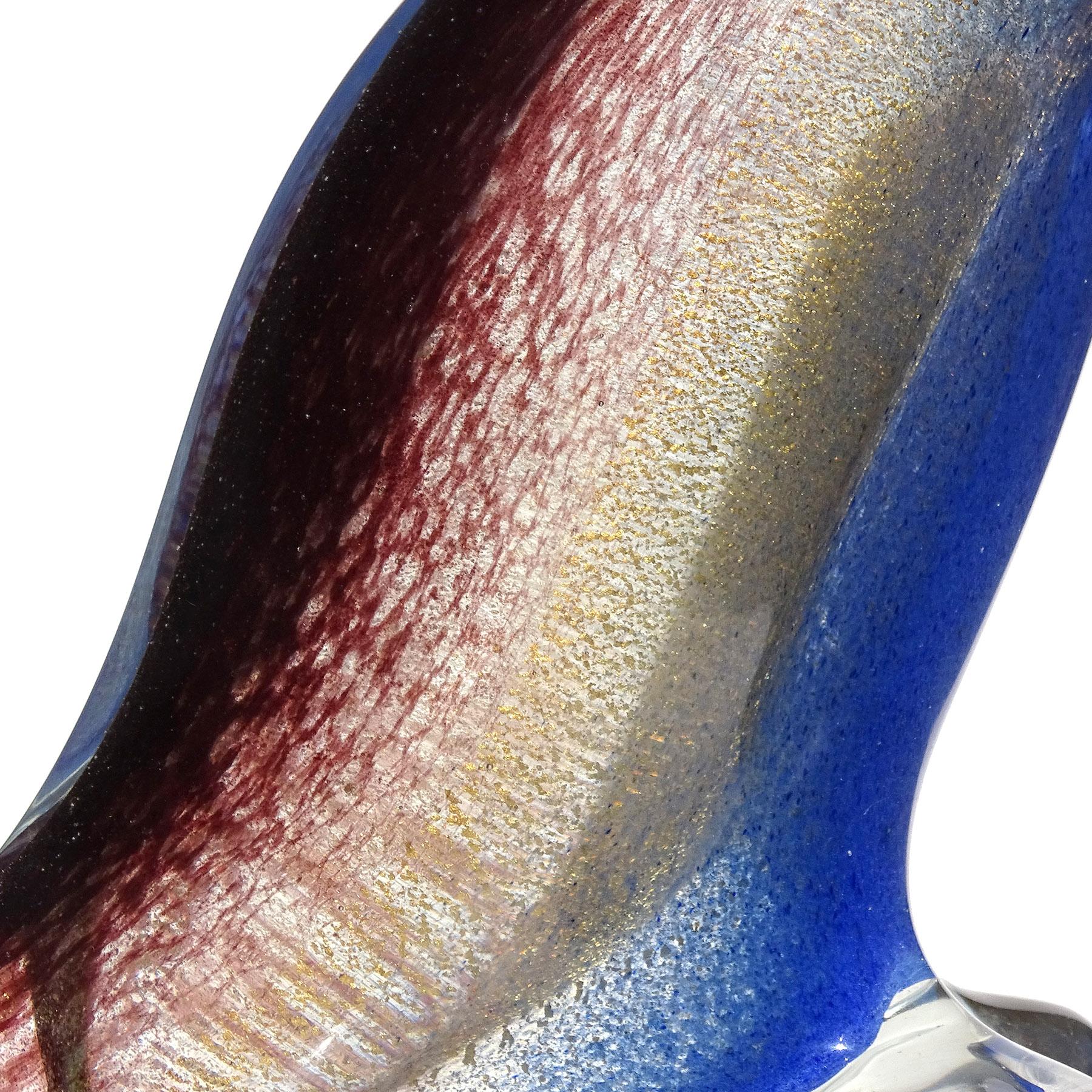 Seguso Murano Blau Lila Gold Flecken Italienische Kunst Glas Ente Vogel Skulptur im Angebot 1