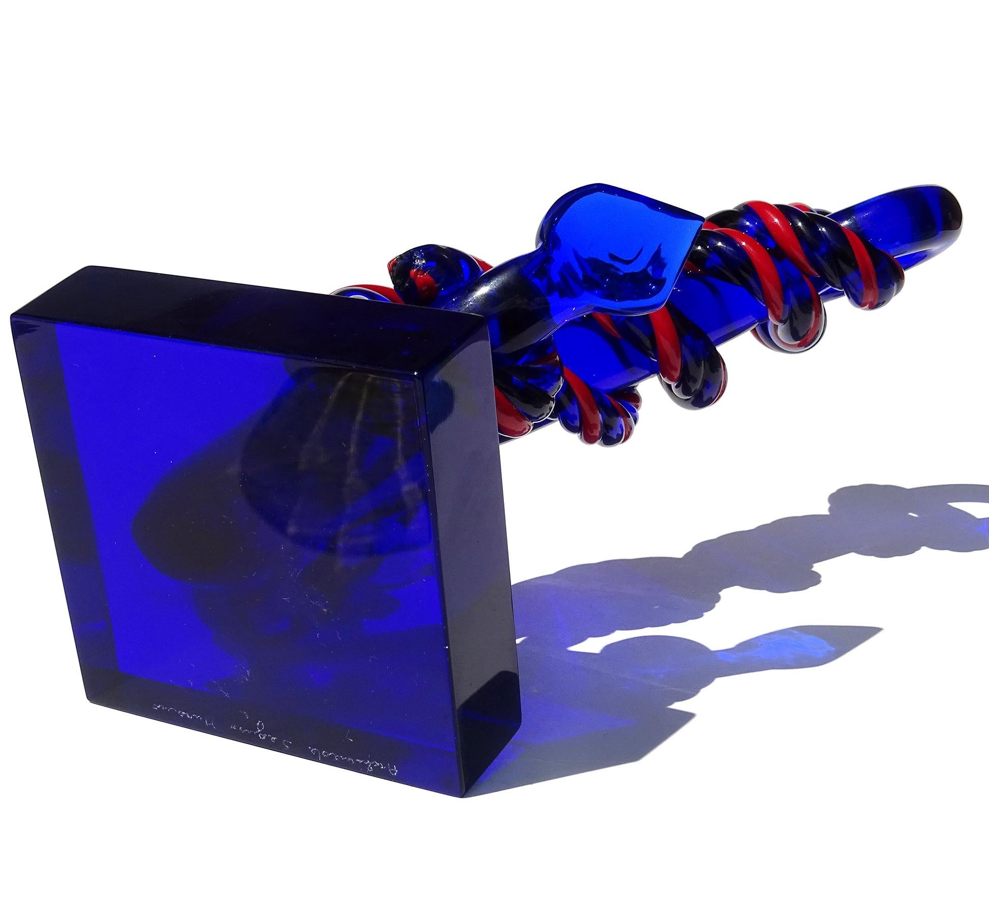 Seguso Murano Azul Rojo Cuerda Arte Italiano Vidrio Barco Ancla Escultura Náutica en venta 4