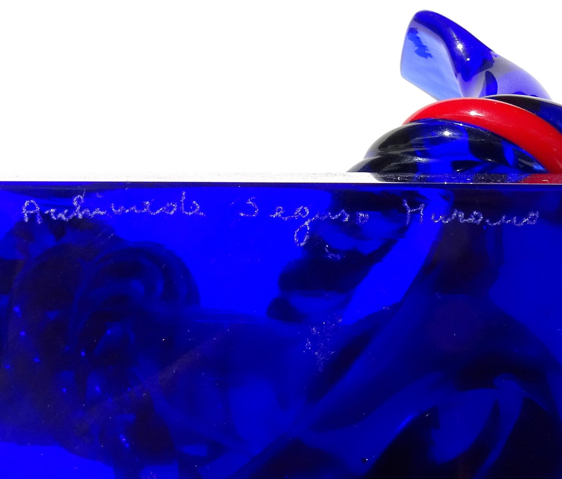 Seguso Murano - Art italien - Sculpture nautique d'ancre de bateau en verre bleu rouge en vente 5