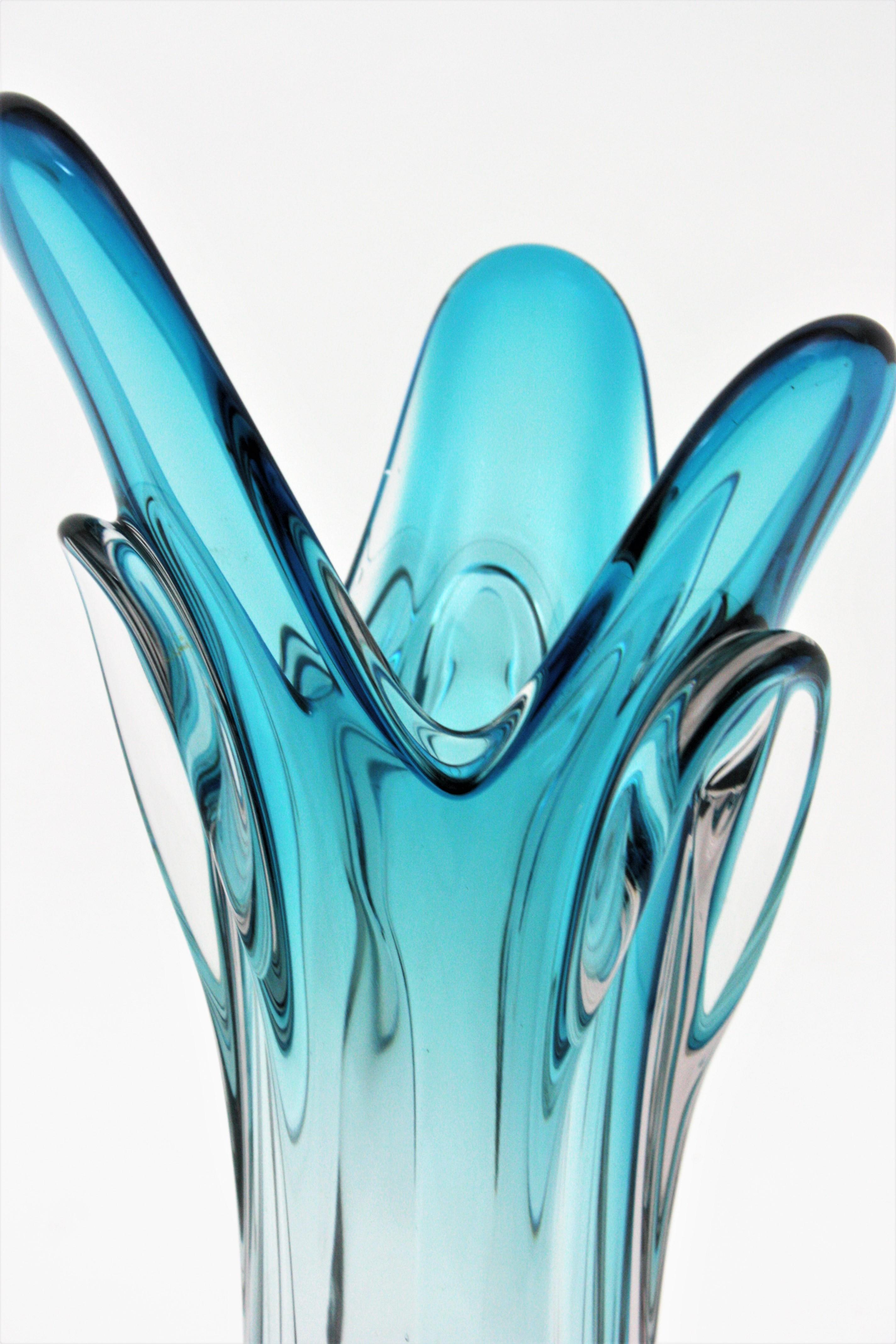 20th Century Seguso Murano Blue Sommerso Pulled Art Glass Vase, 1960s  For Sale