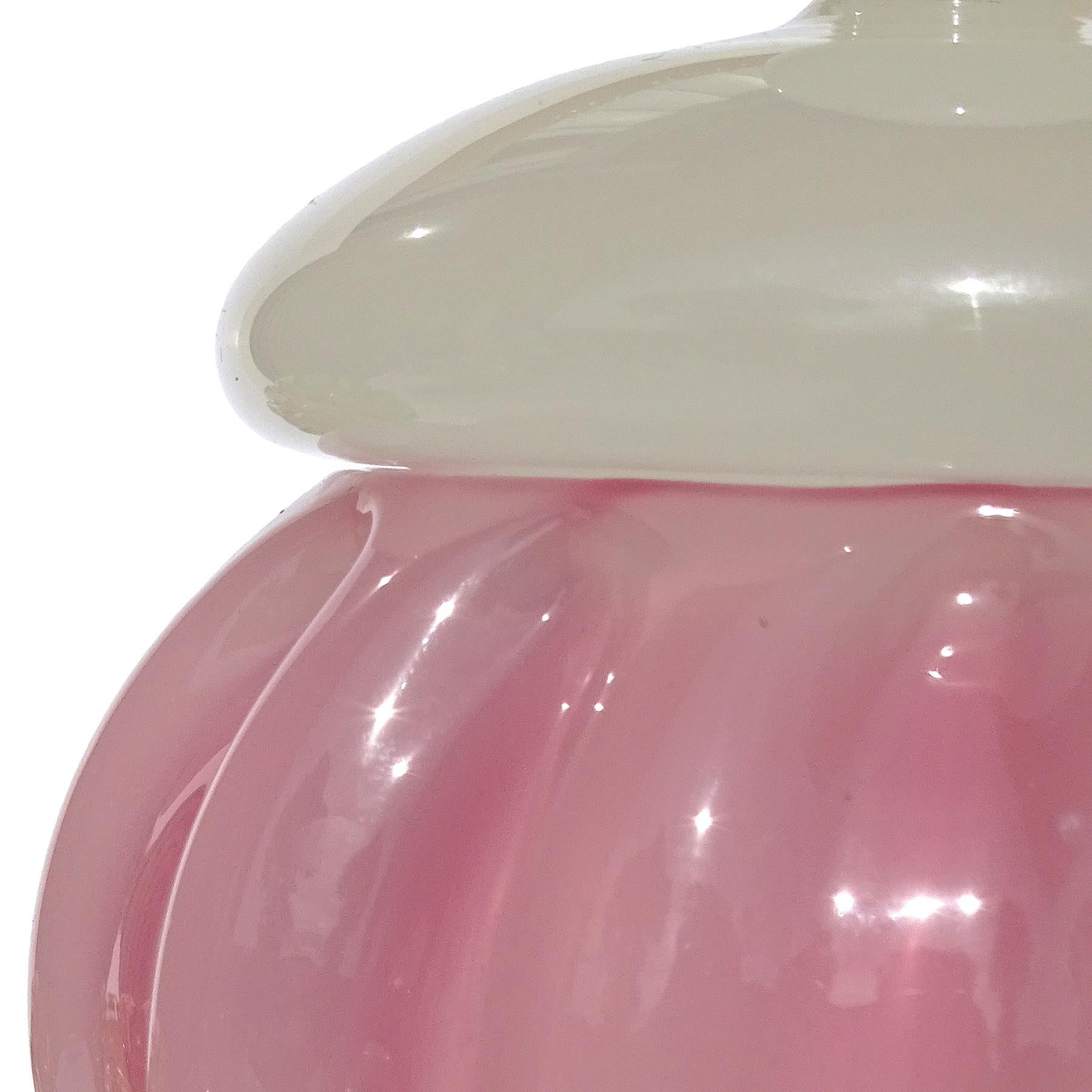 Hand-Crafted Seguso Murano Blush Pink Opal White Italian Art Glass Vanity Jar Powder Box