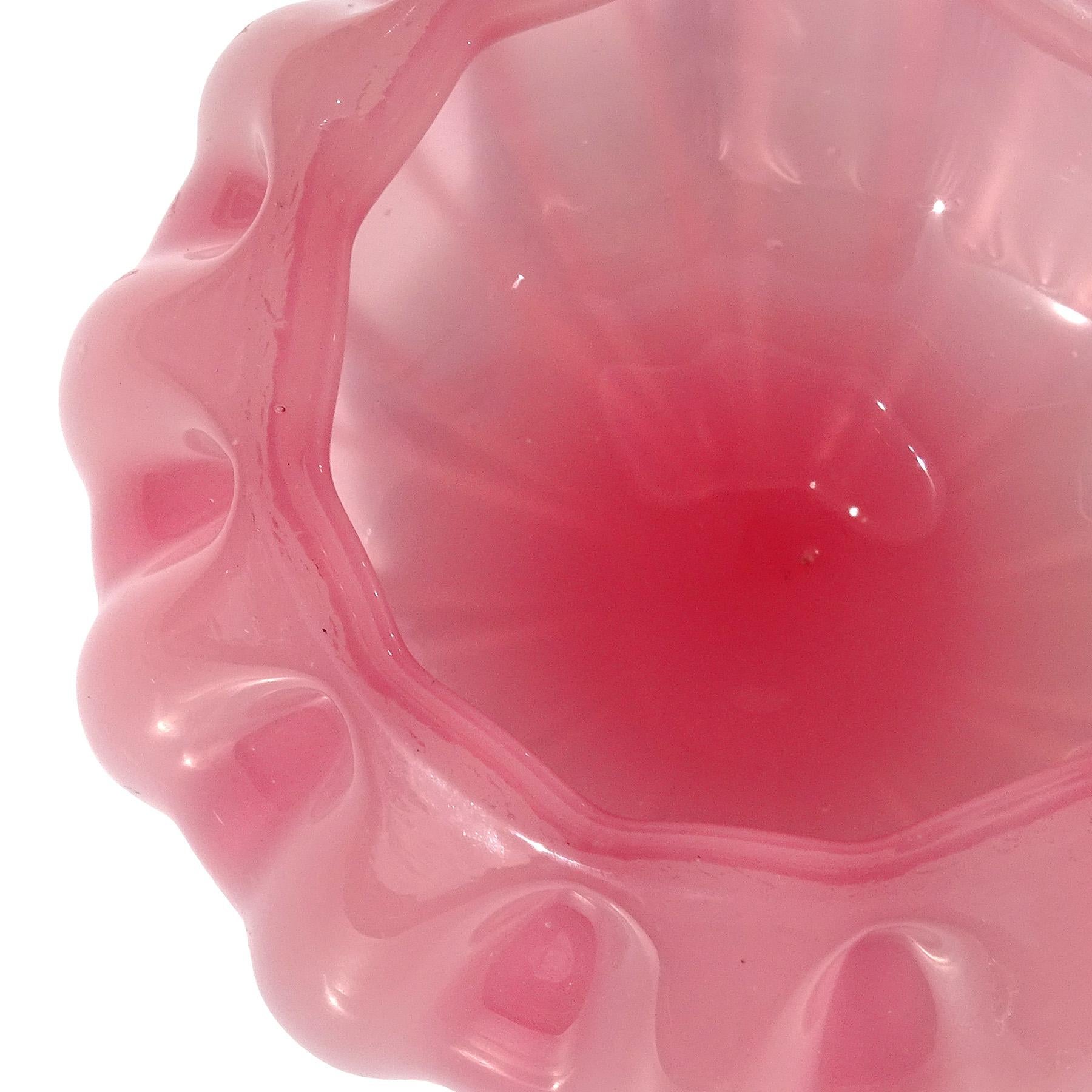 Seguso Murano Blush Pink Opal White Italian Art Glass Vanity Jar Powder Box In Good Condition In Kissimmee, FL
