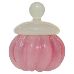 Seguso Murano Blush Pink Opal White Italian Art Glass Vanity Jar Powder Box