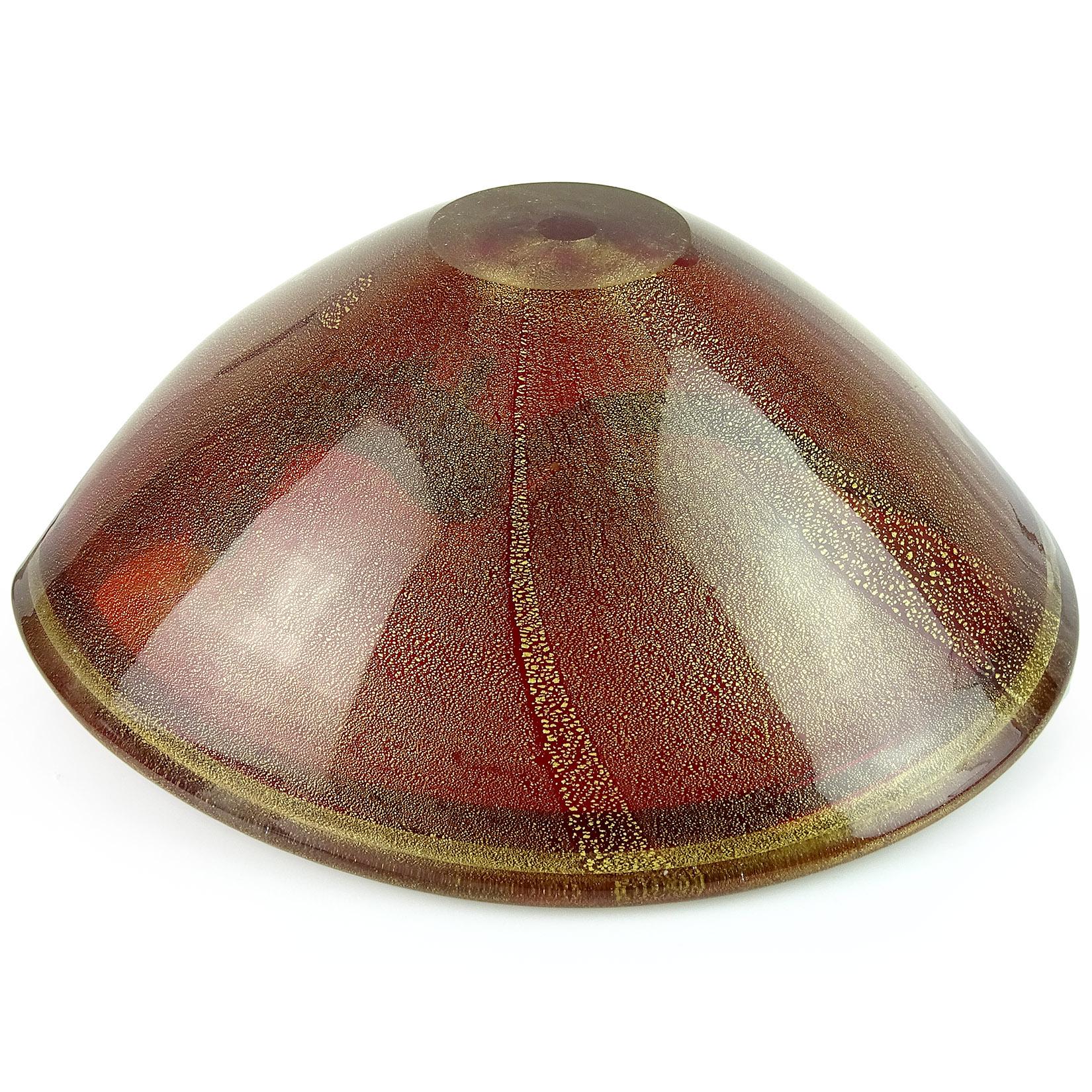 20th Century Seguso Murano Bright Red and Gold Flecks Italian Art Glass Decorative Bowl