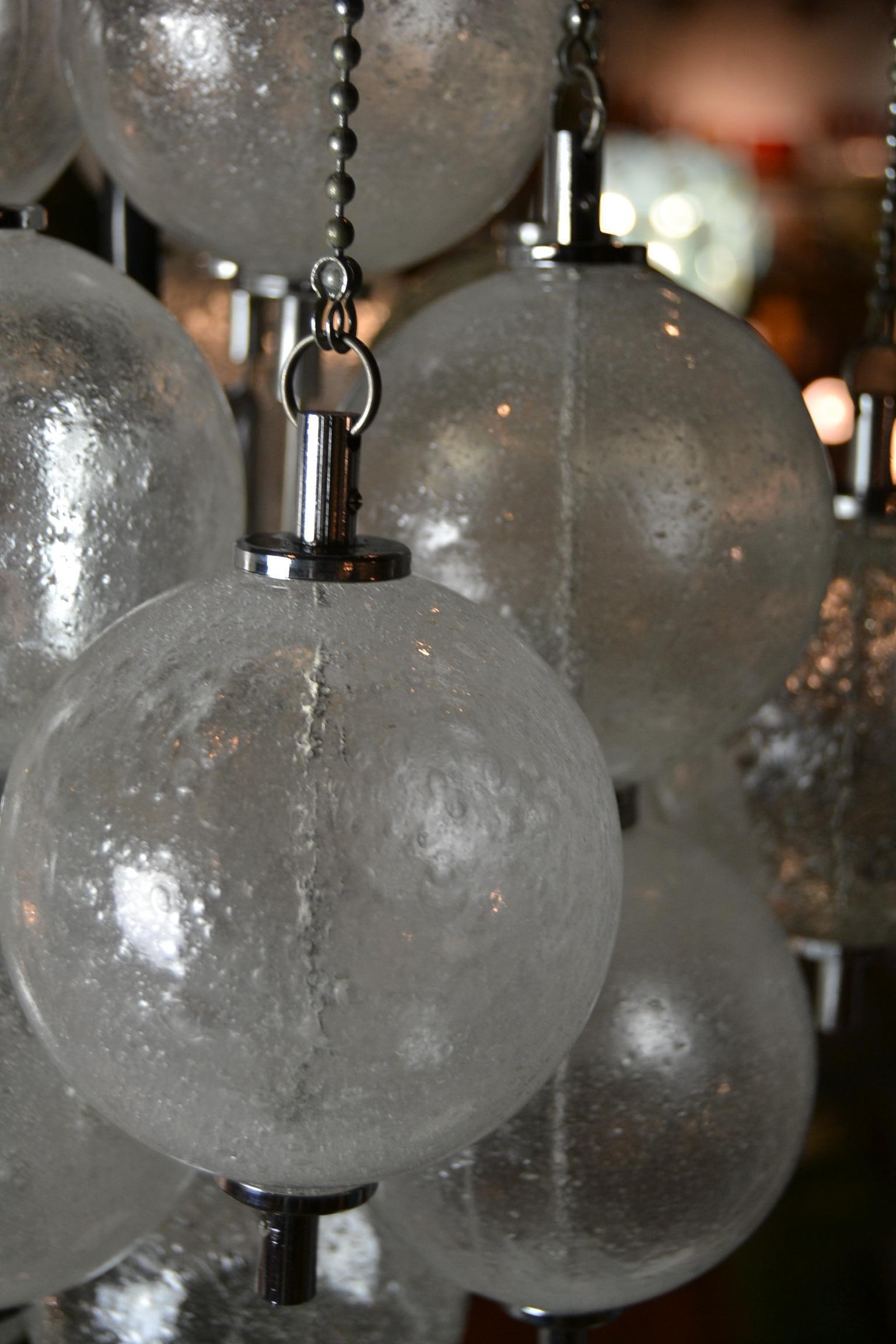 Metal Murano Glass Bubble Chandelier with Chains, Mid-20th Century  For Sale