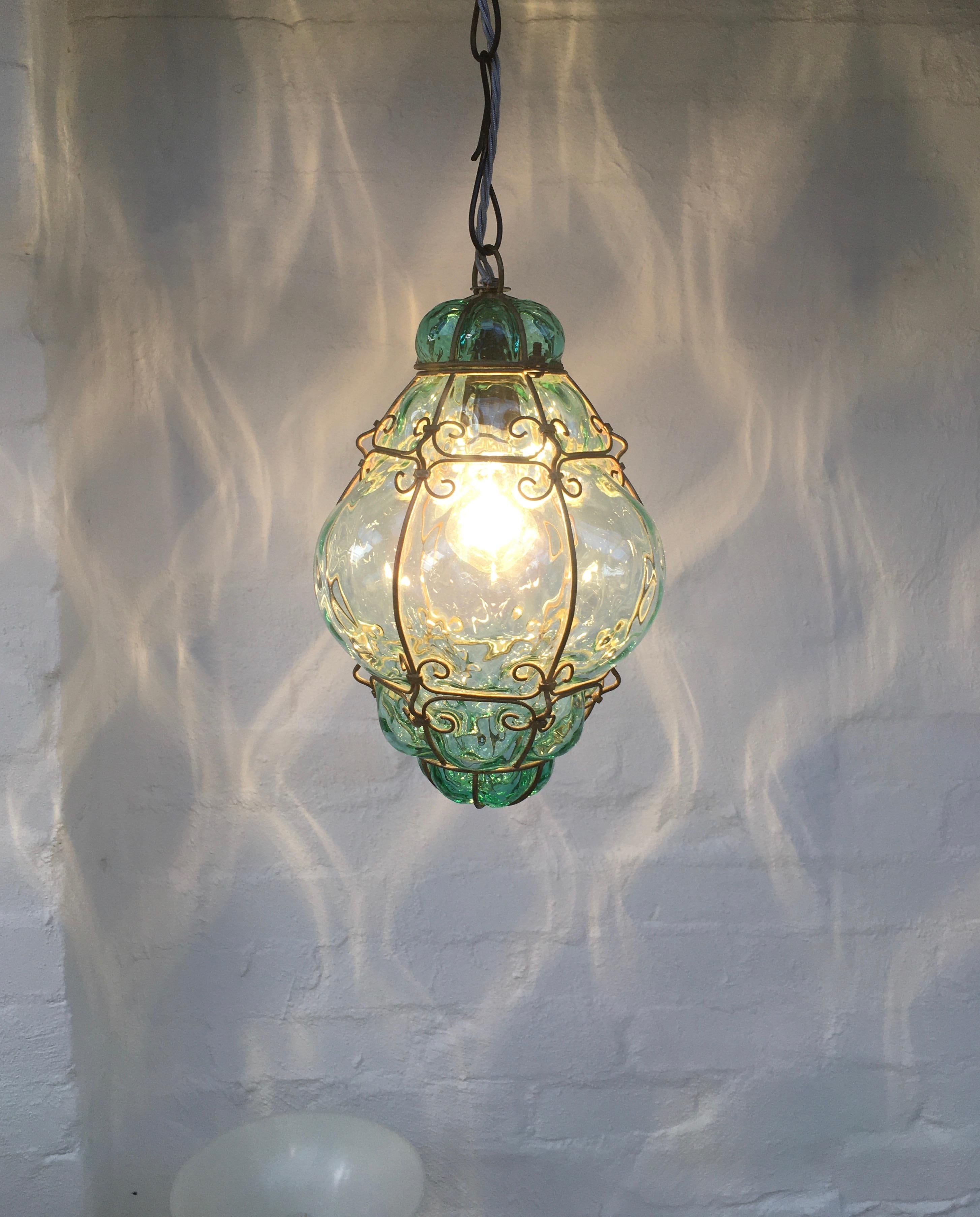 Seguso Murano Caged Glass Pendant Light, Italy, 1940s In Good Condition In Melbourne, AU